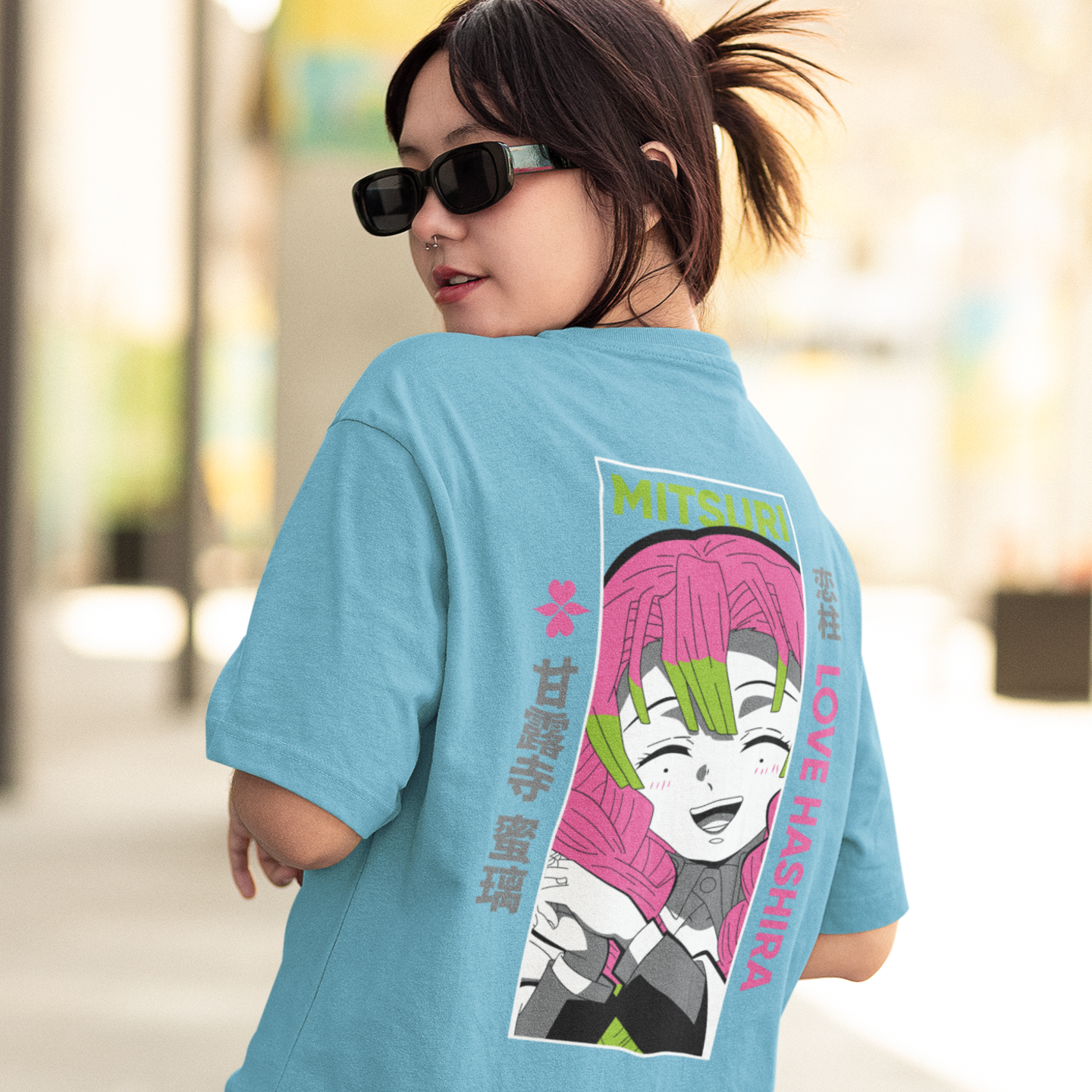 Women Mitsuri Kanroji graphic back printed oversized Tee