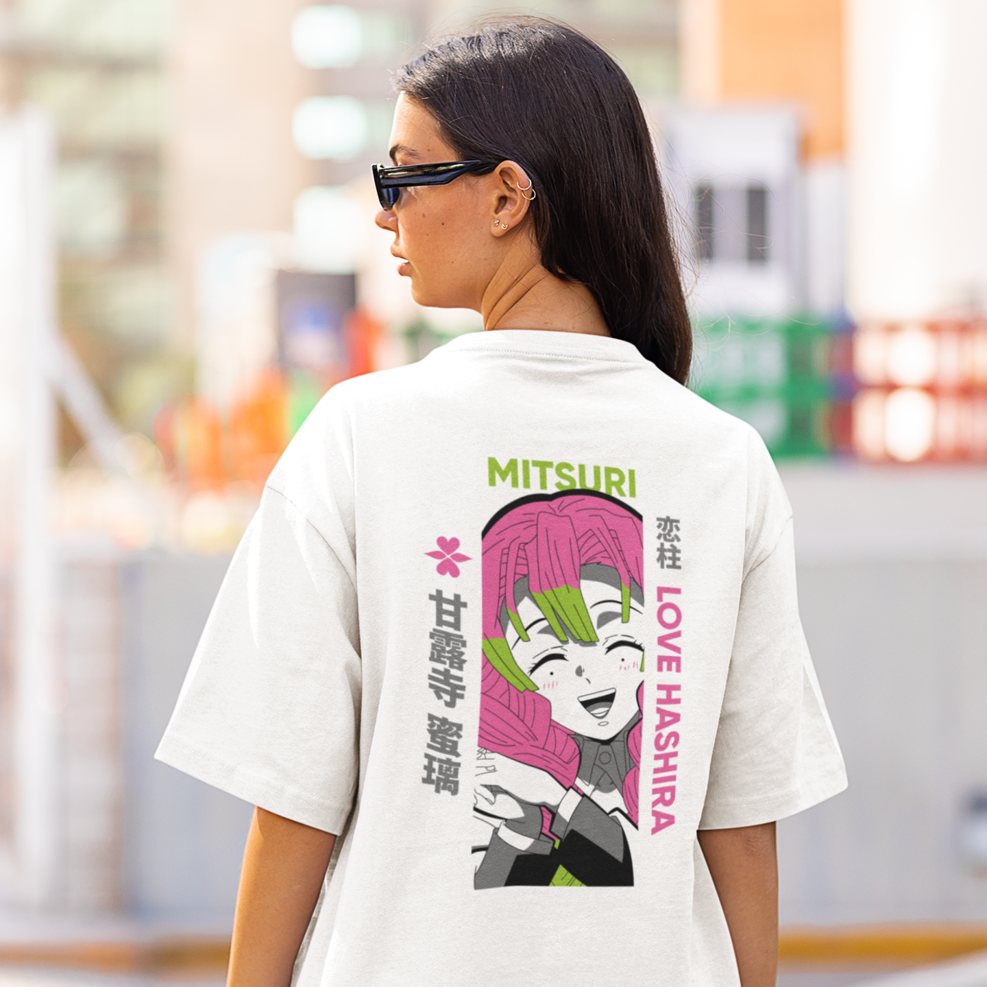 Women Mitsuri Kanroji graphic back printed oversized Tee