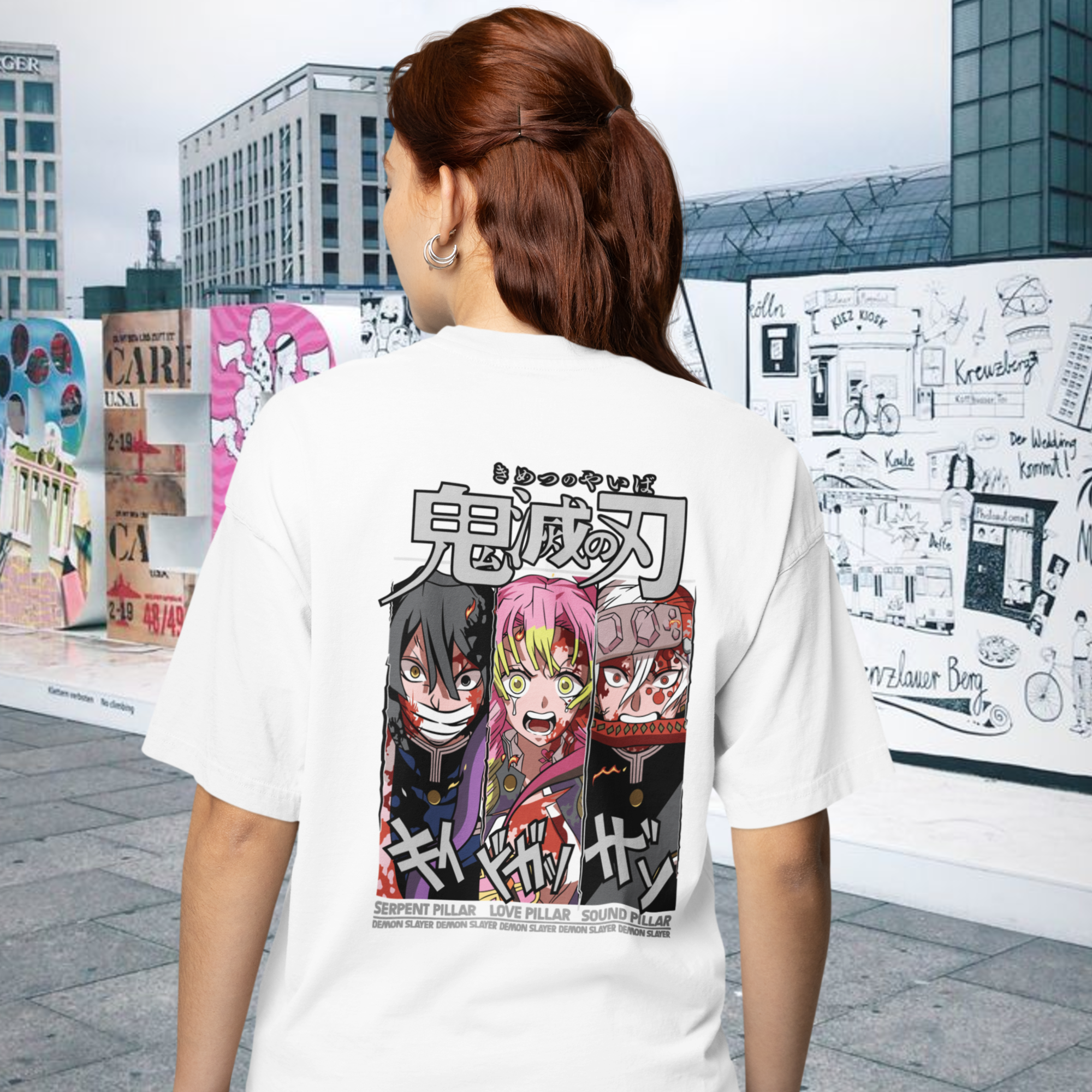 Women Mitsuri kanroji graphic back printed oversized Tee