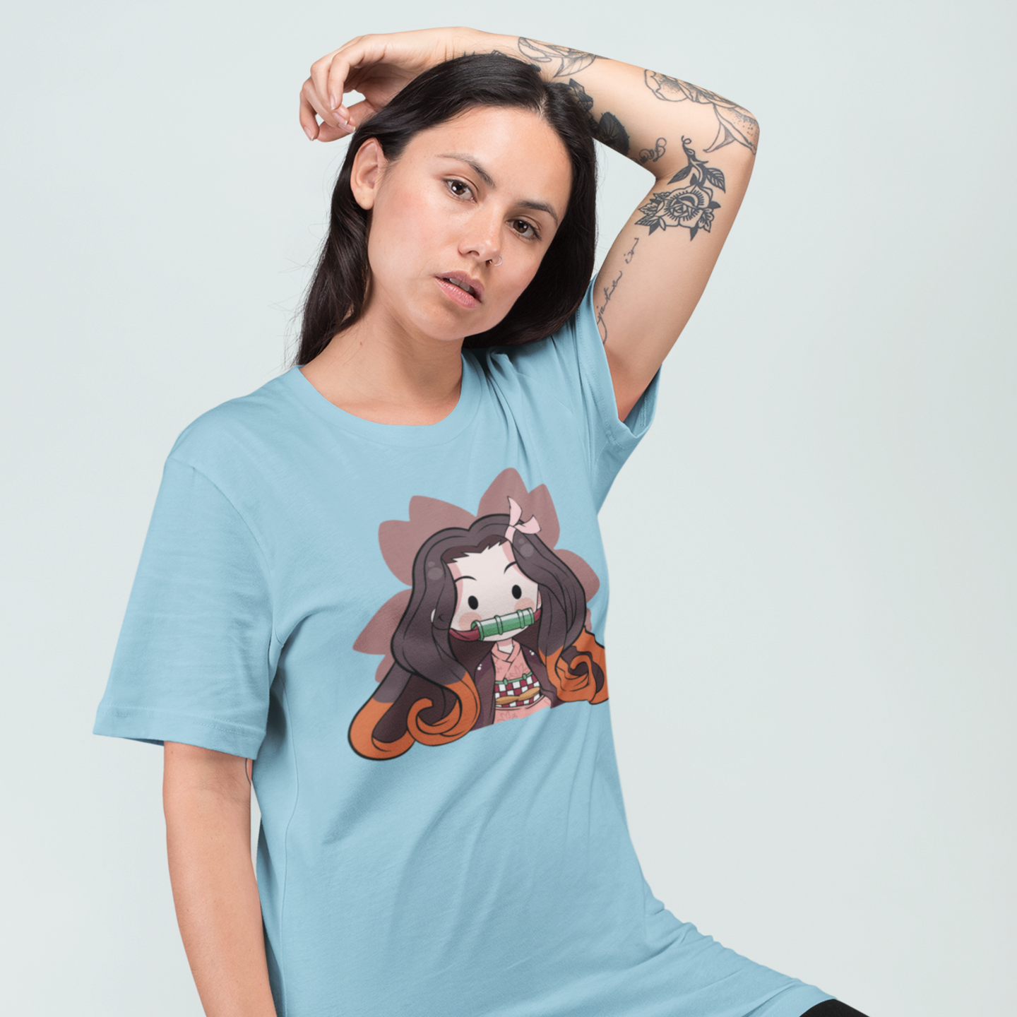 Women Chibi Nezuko demon slayer graphic printed oversized Tee