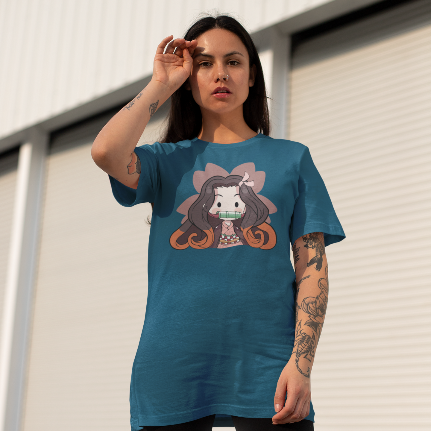 Women Chibi Nezuko demon slayer graphic printed oversized Tee