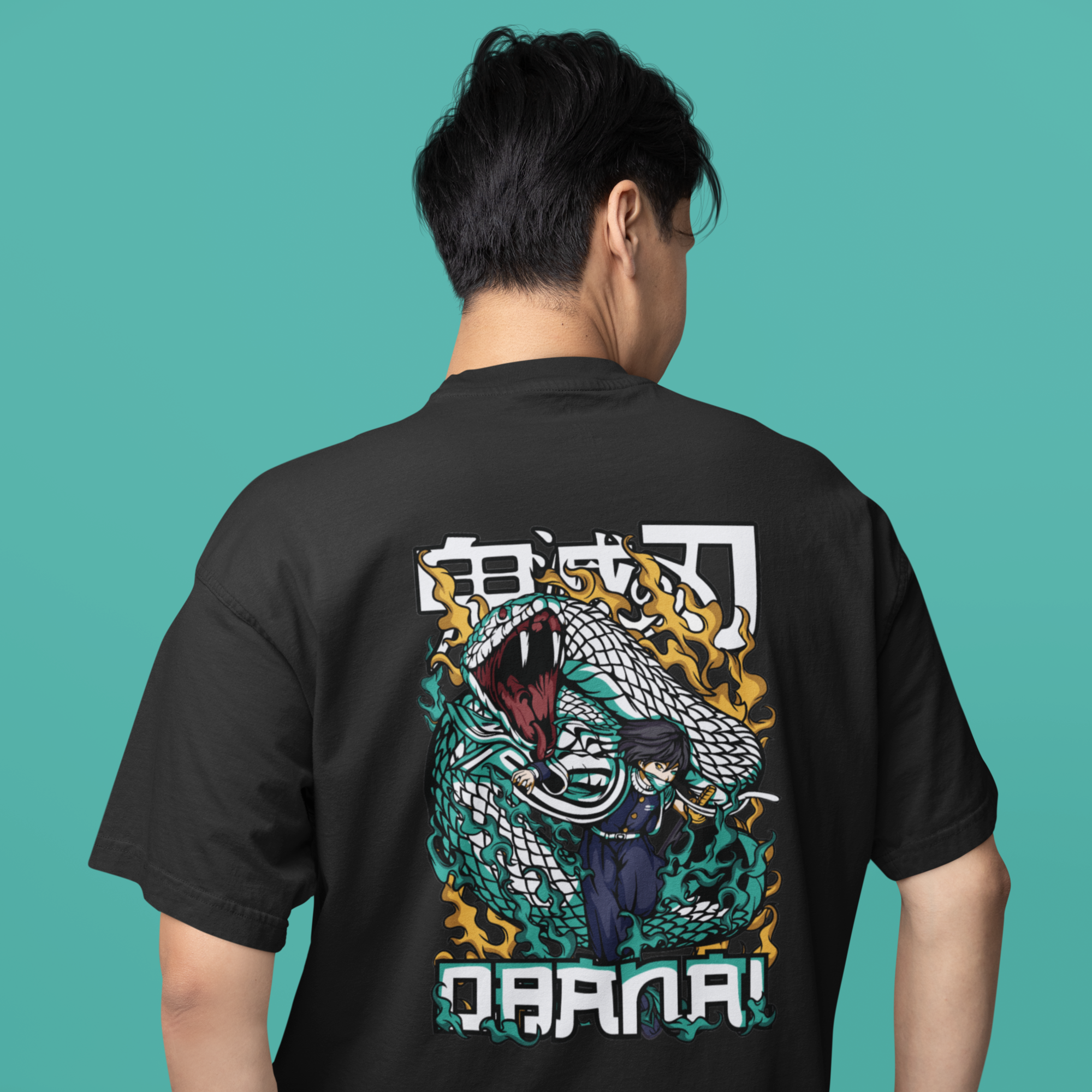 Men Obanai lguro graphic back printed oversized Tee