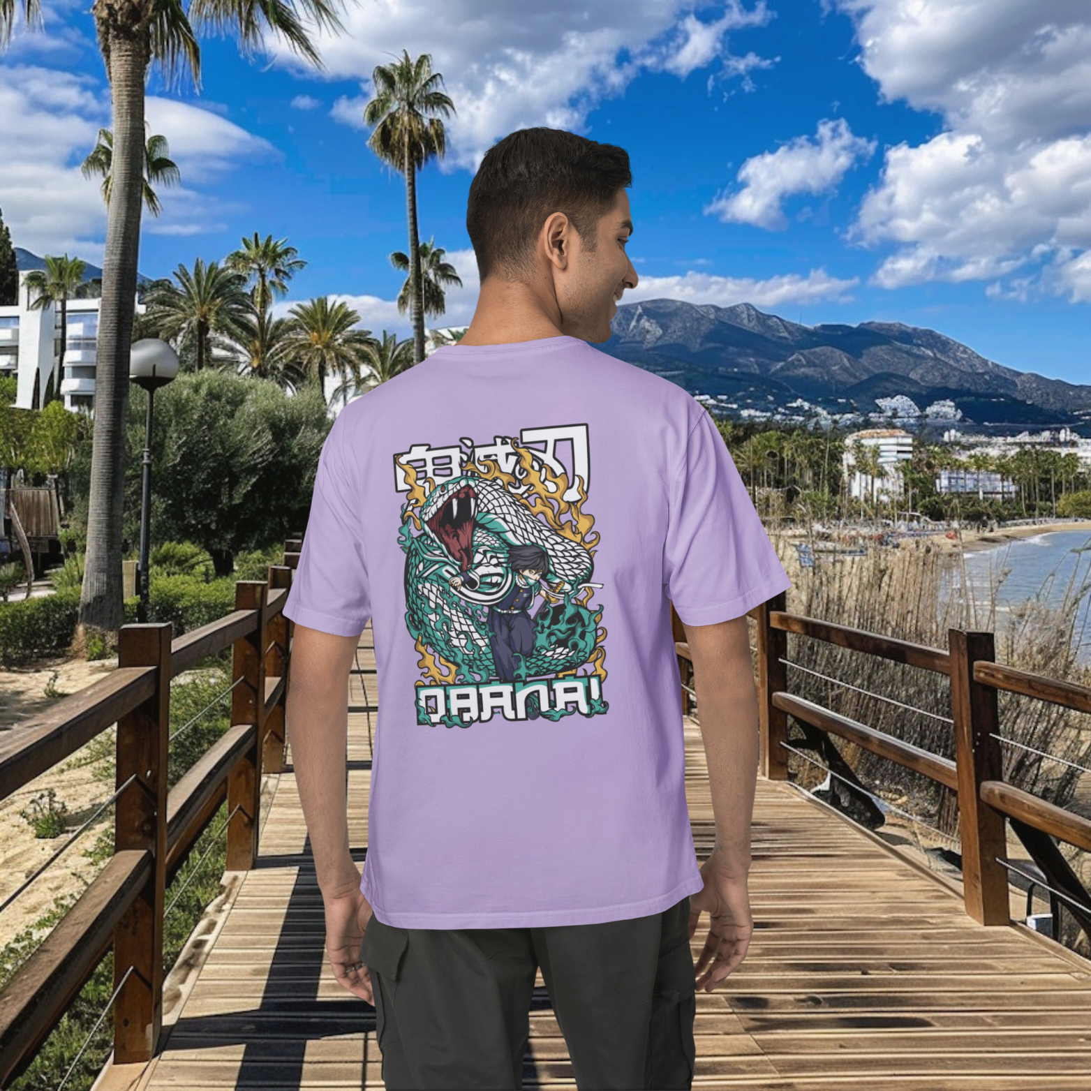 Men Obanai lguro graphic back printed oversized Tee