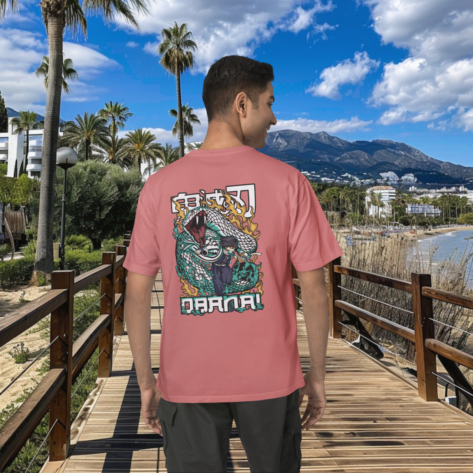 Men Obanai lguro graphic back printed oversized Tee