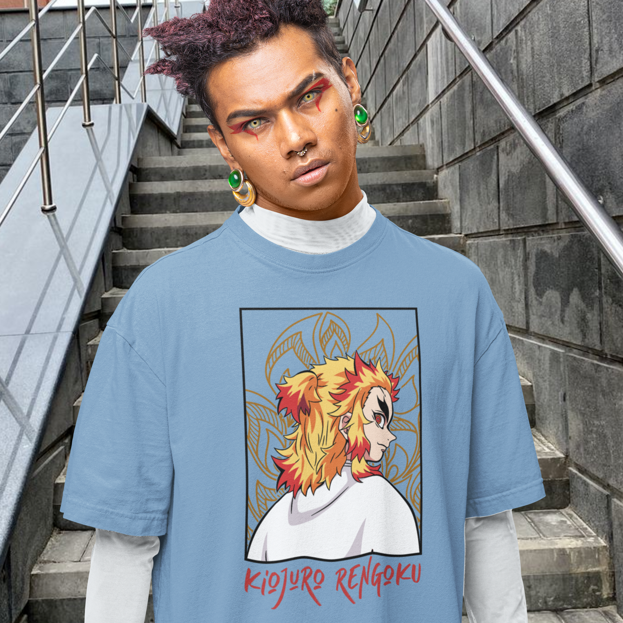 Men Kaijuro rengoku graphic printed crew neck oversized Tee