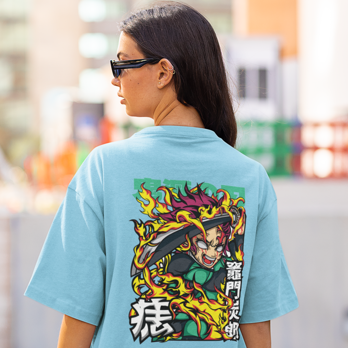 Women Tanjiro kamado Graphic back printed oversized Tee