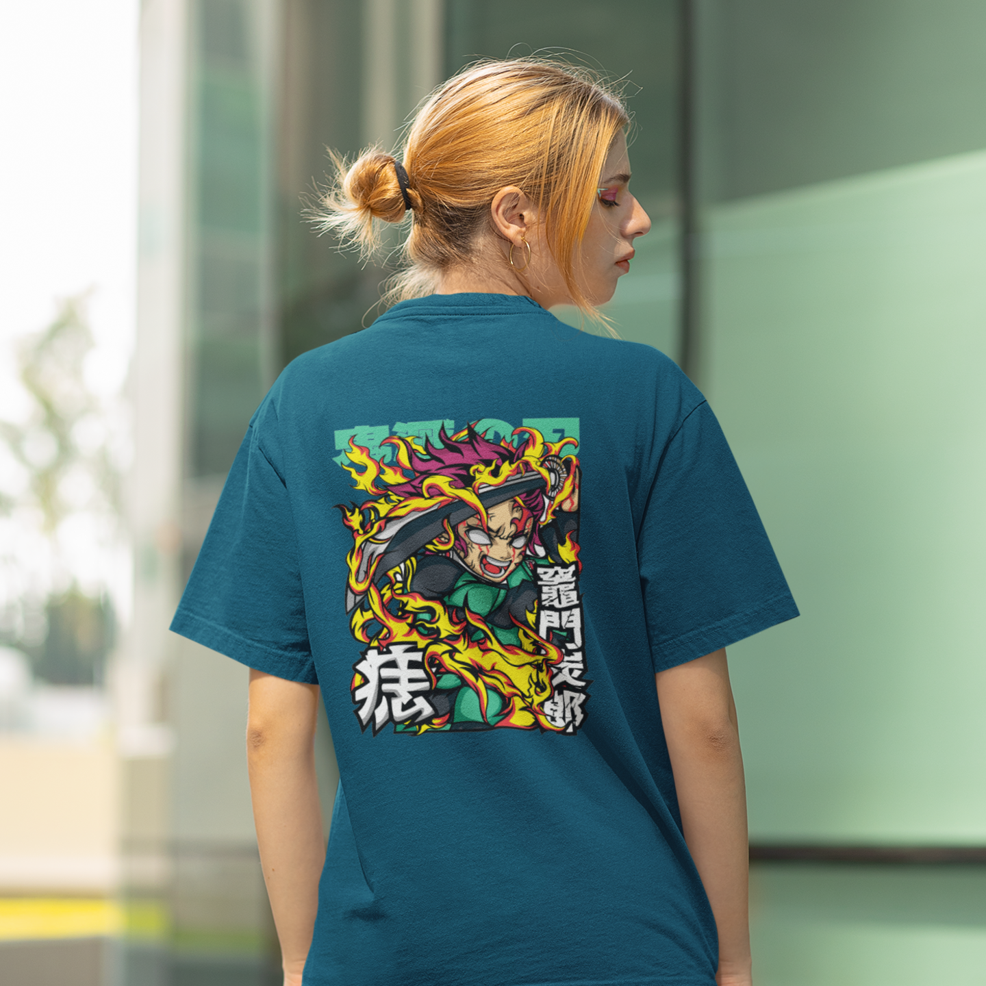 Women Tanjiro kamado Graphic back printed oversized Tee