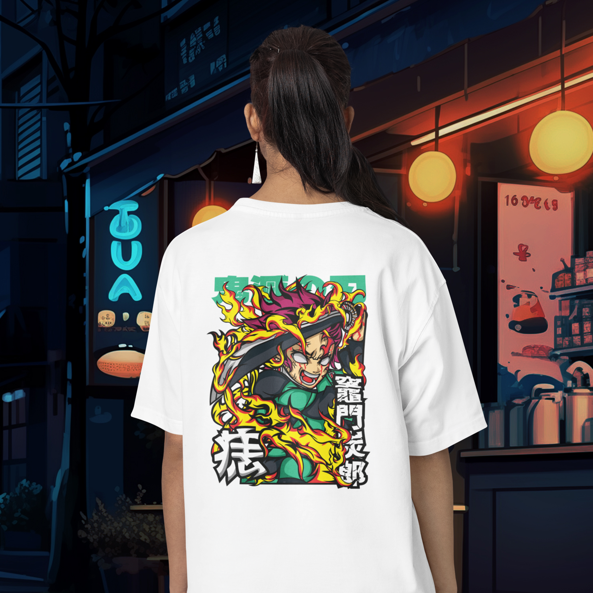 Women Tanjiro kamado Graphic back printed oversized Tee