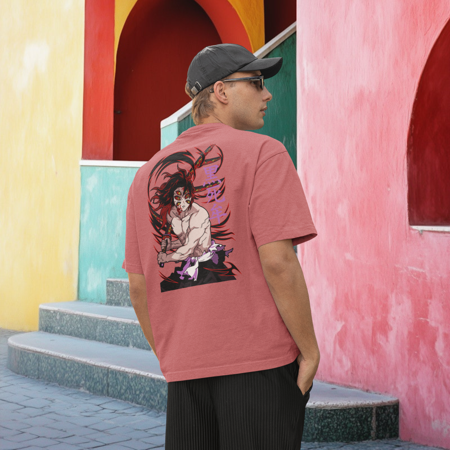 Men Kokushibo demon slayer graphic back printed oversized Tee