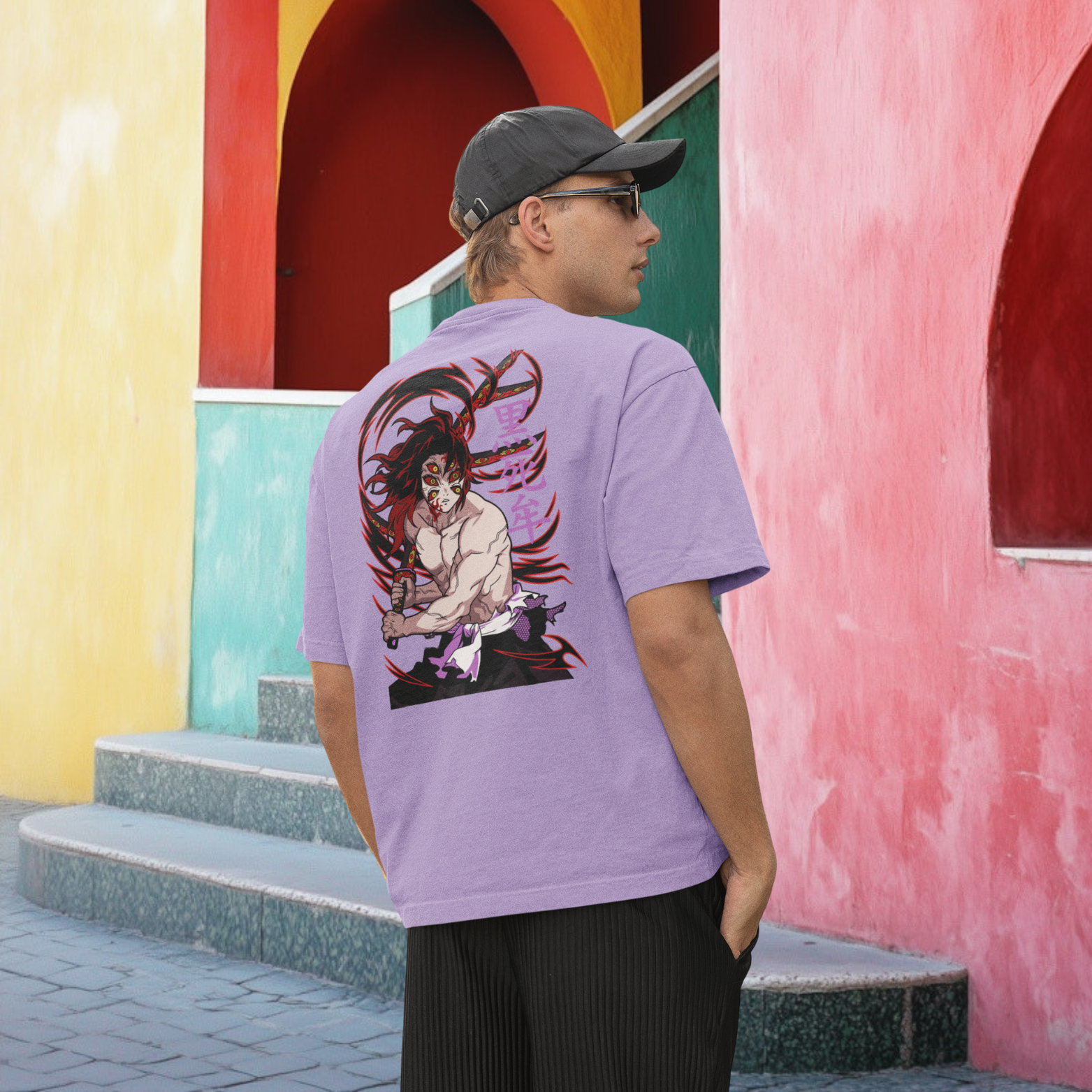 Men Kokushibo demon slayer graphic back printed oversized Tee