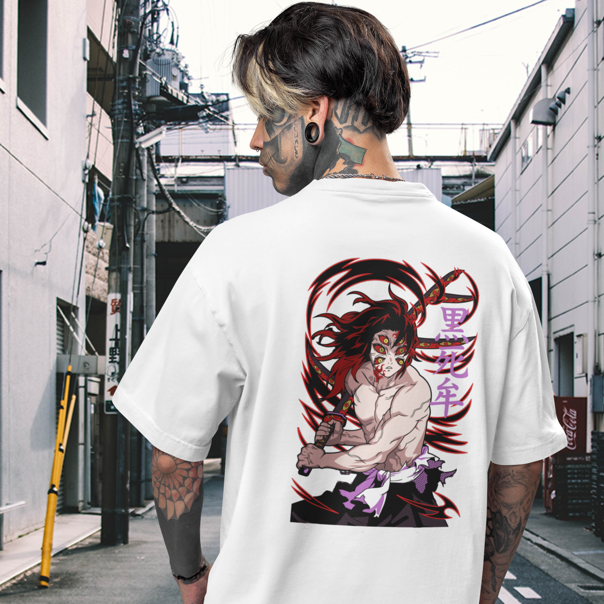 Men Kokushibo demon slayer graphic back printed oversized Tee