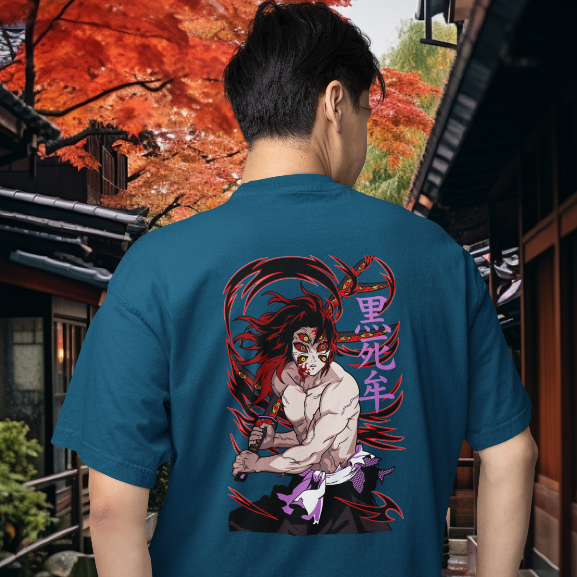 Men Kokushibo demon slayer graphic back printed oversized Tee