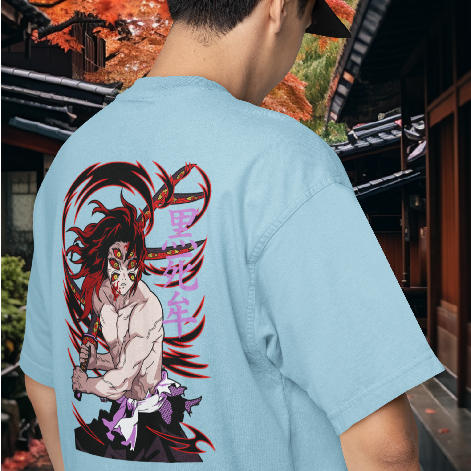 Men Kokushibo demon slayer graphic back printed oversized Tee