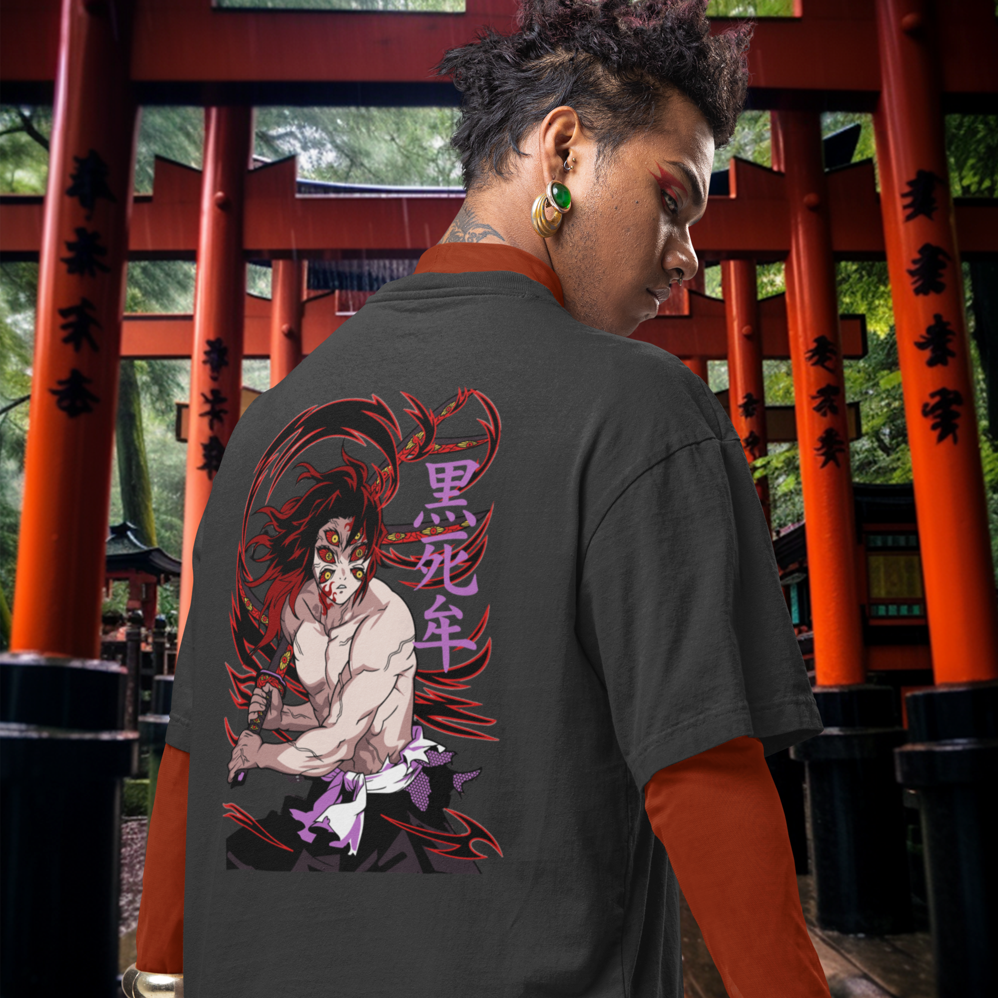 Men Kokushibo demon slayer graphic back printed oversized Tee