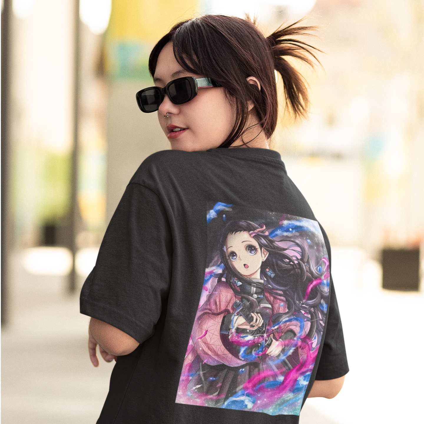 Women Nezuko kamado graphic back printed oversized Tee