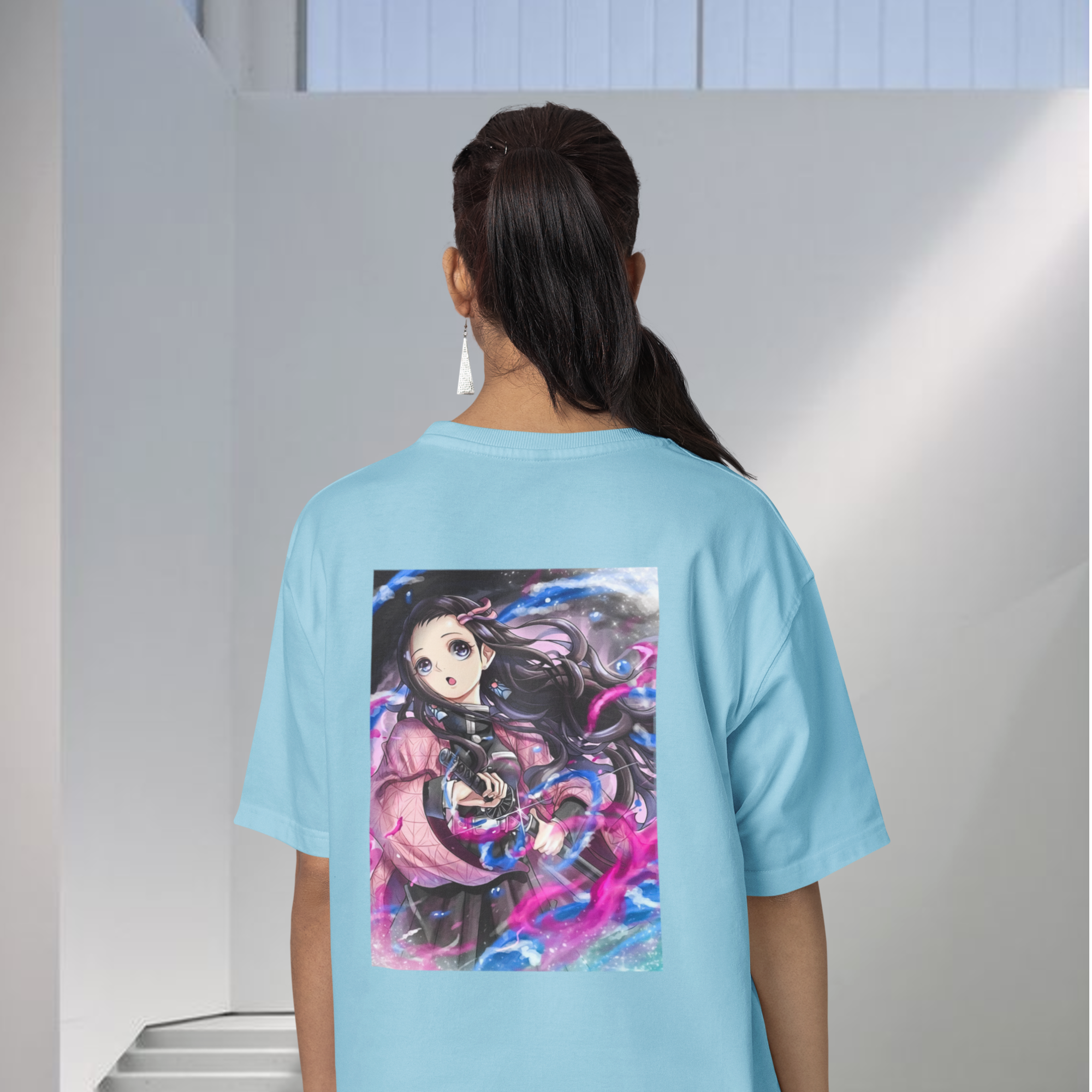 Women Nezuko kamado graphic back printed oversized Tee