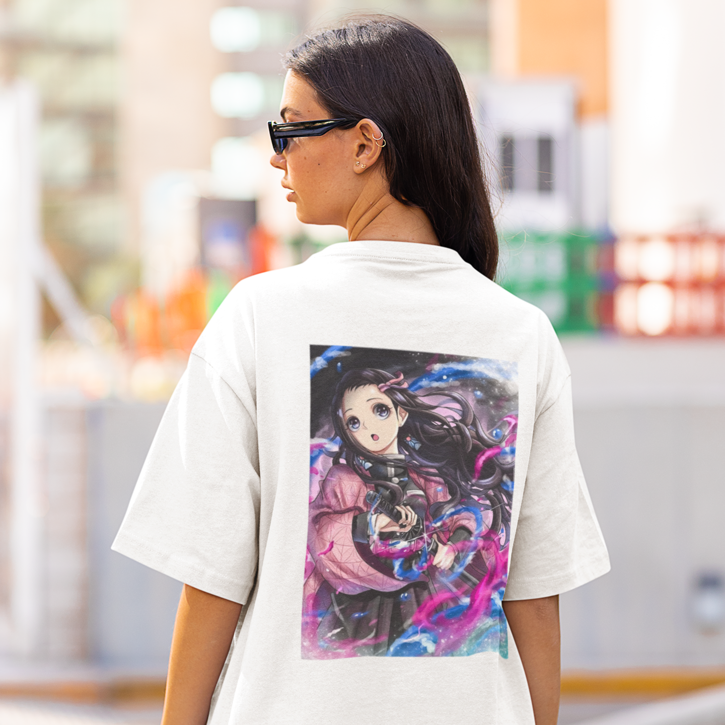 Women Nezuko kamado graphic back printed oversized Tee