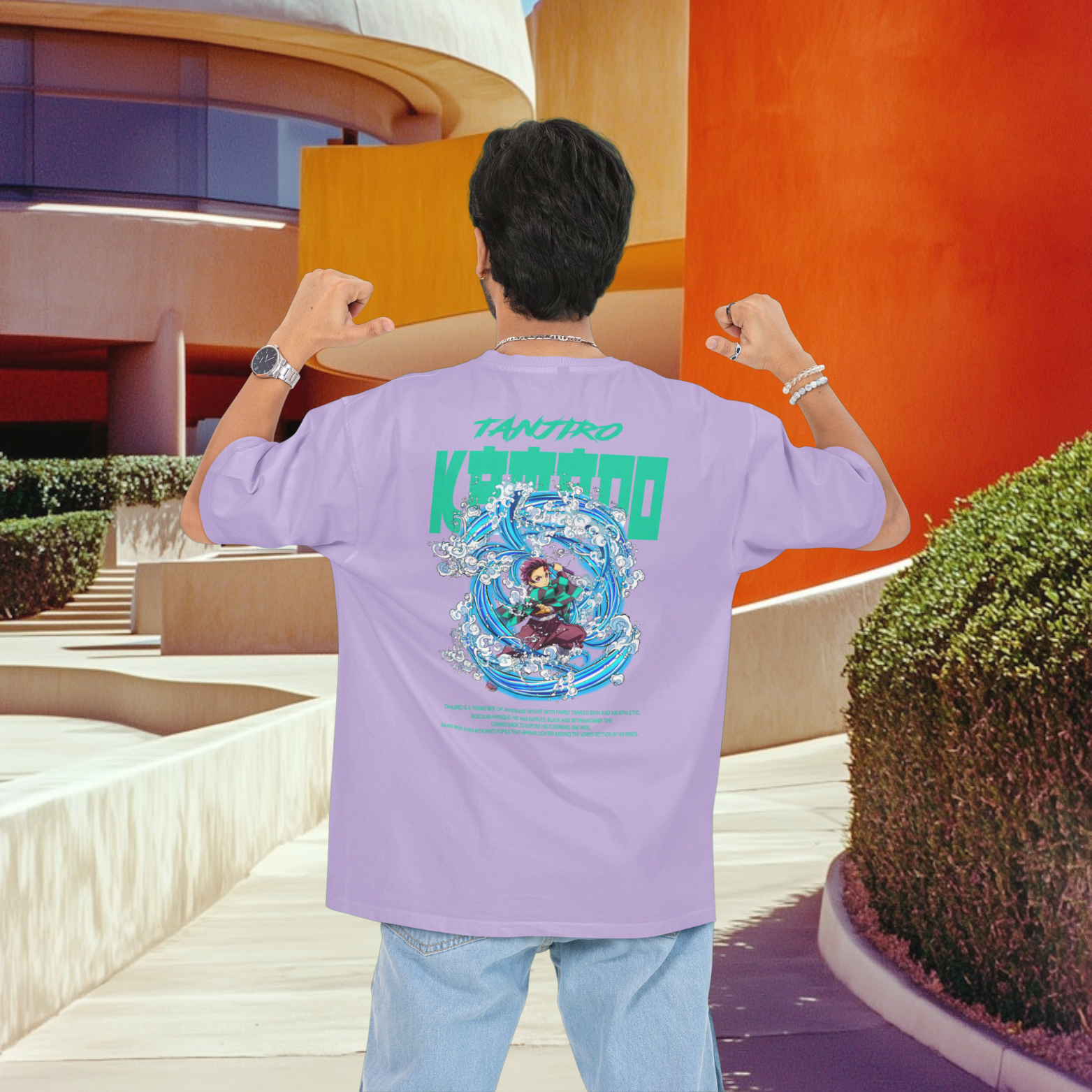 Men Tanjiro Kamado graphic back printed oversized Tee