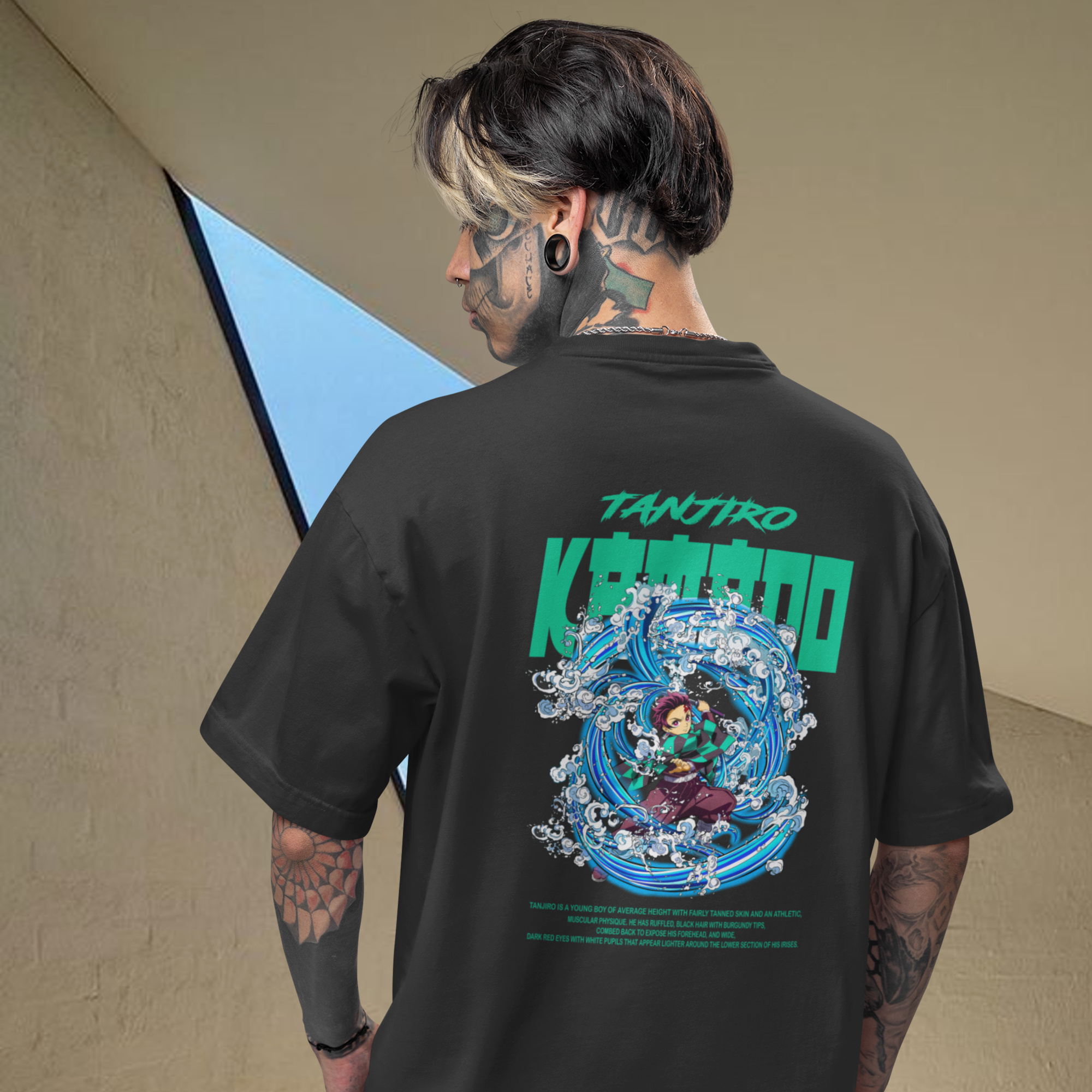 Men Tanjiro Kamado graphic back printed oversized Tee