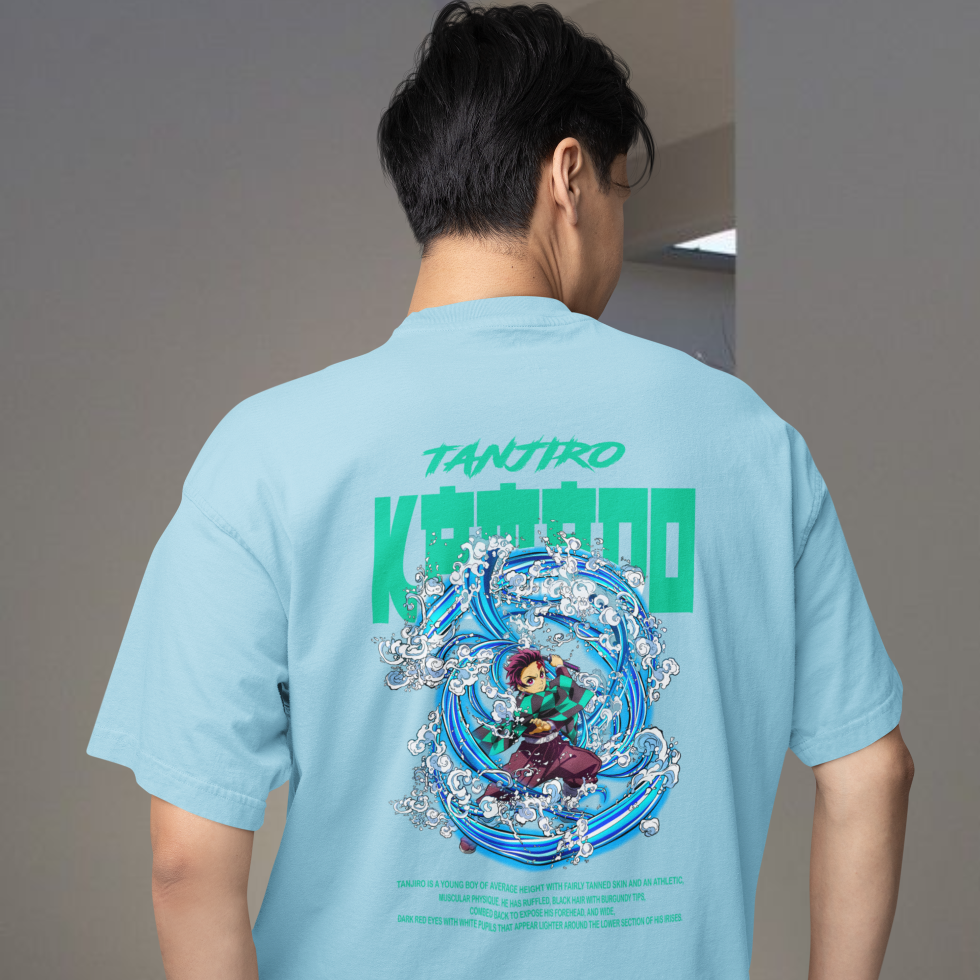 Men Tanjiro Kamado graphic back printed oversized Tee