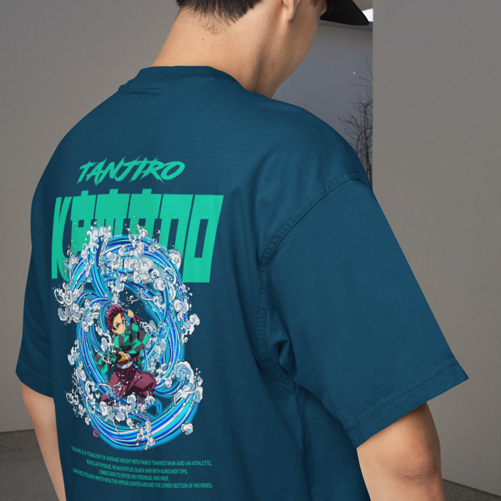 Men Tanjiro Kamado graphic back printed oversized Tee