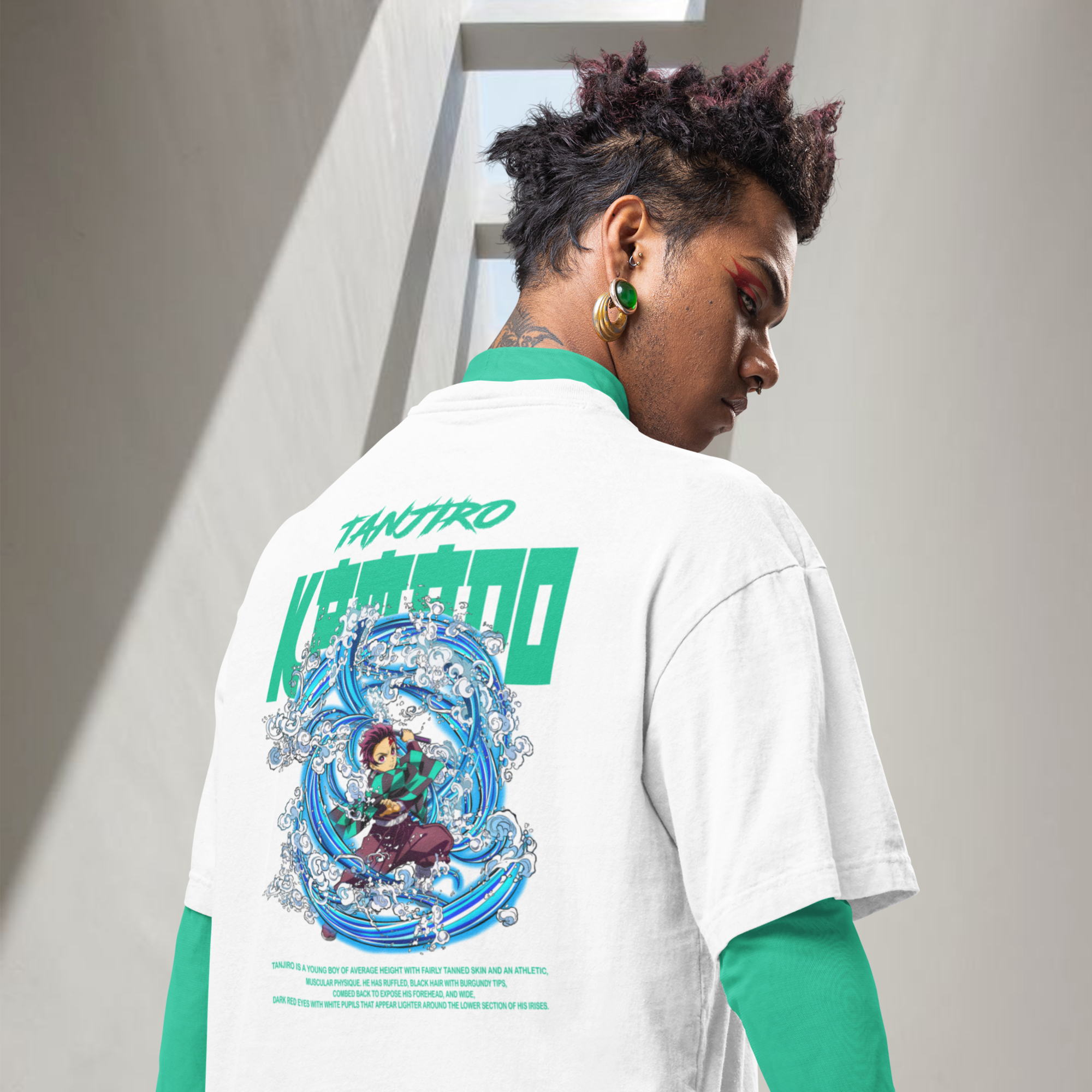 Men Tanjiro Kamado graphic back printed oversized Tee