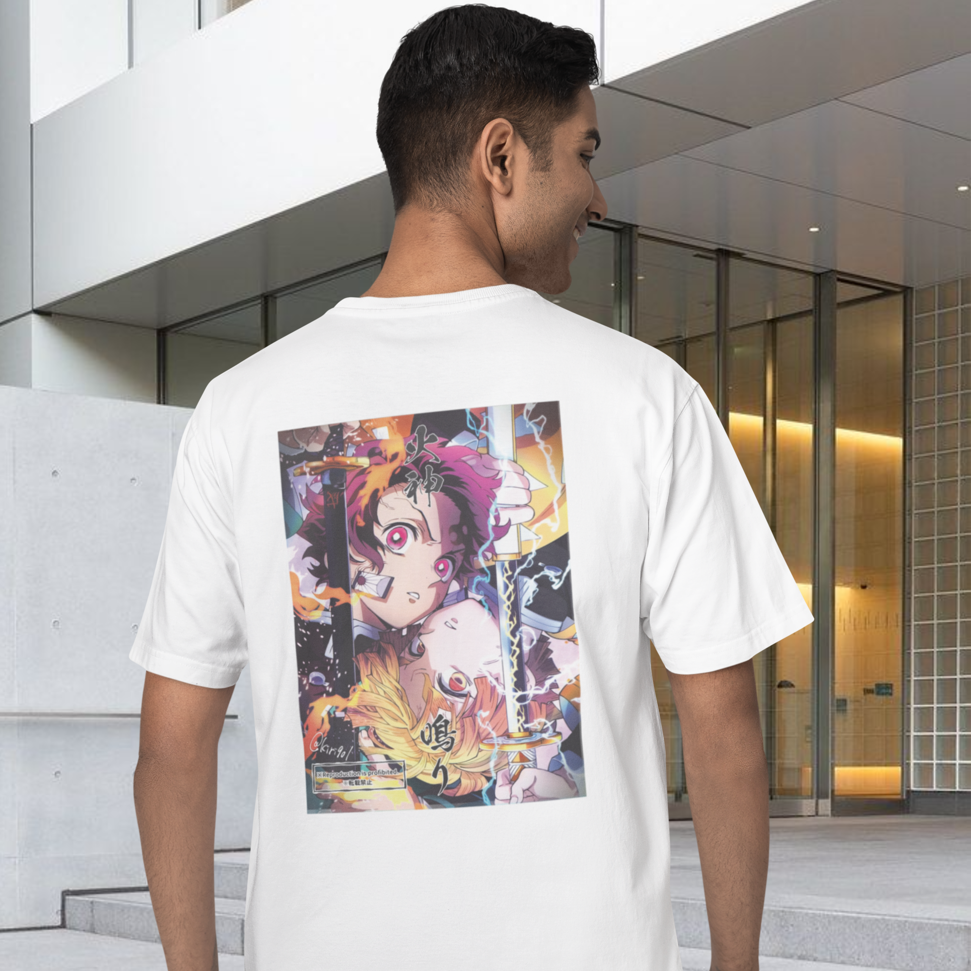 Men Kimetsu'' no 'yaiba'  back printed oversized Tee