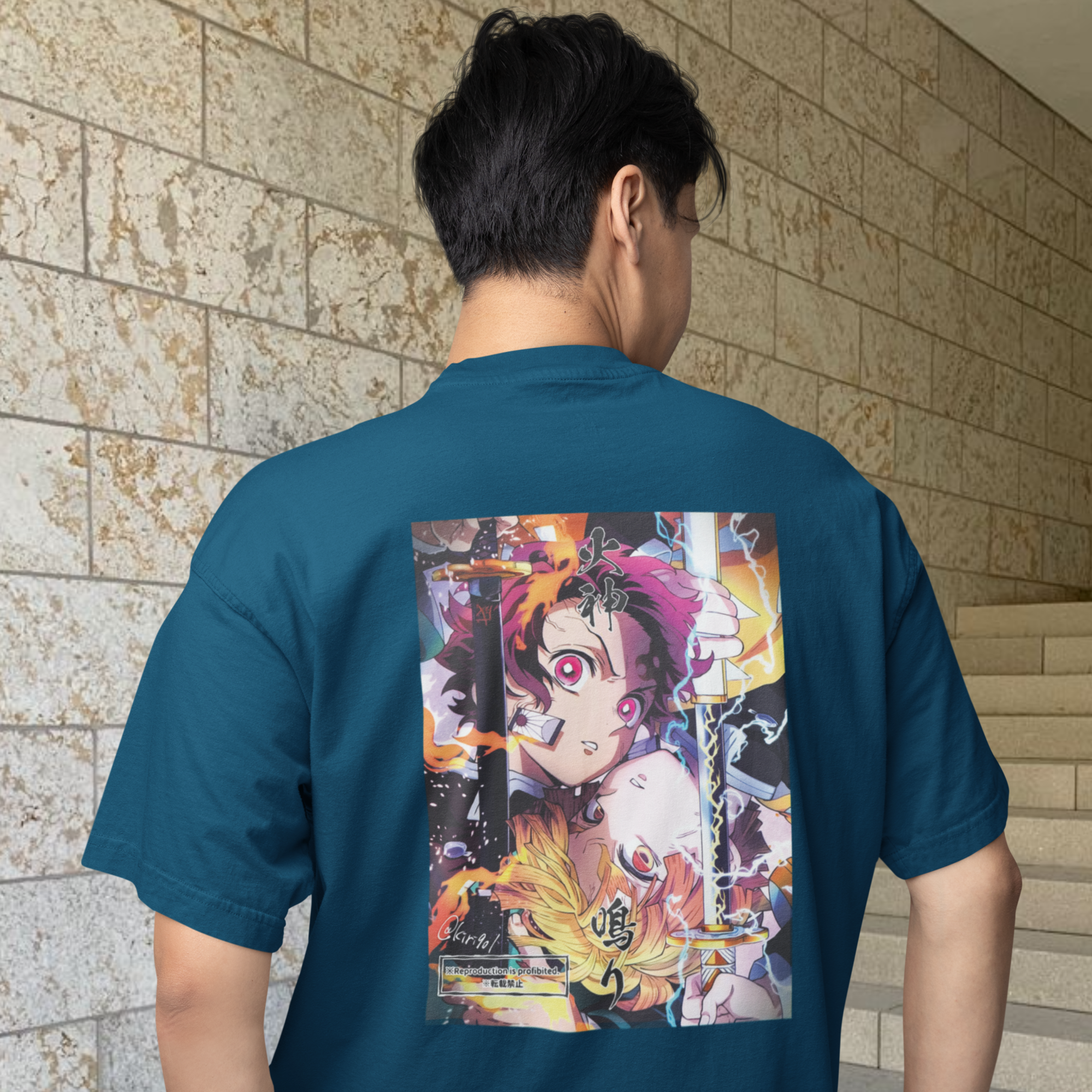 Men Kimetsu'' no 'yaiba'  back printed oversized Tee