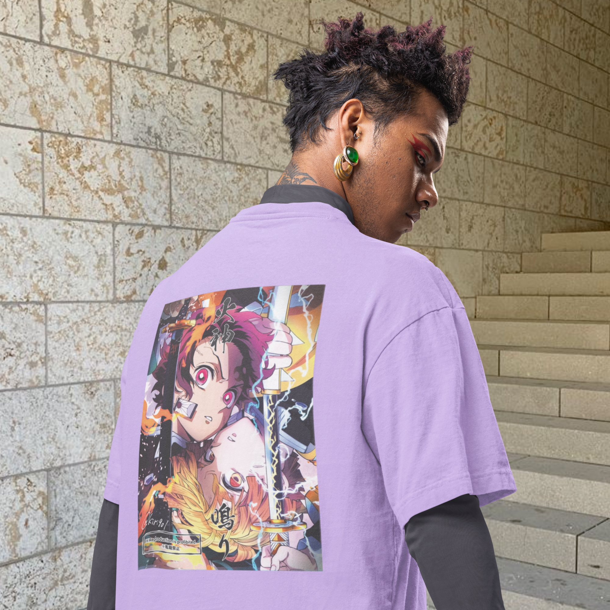 Men Kimetsu'' no 'yaiba'  back printed oversized Tee