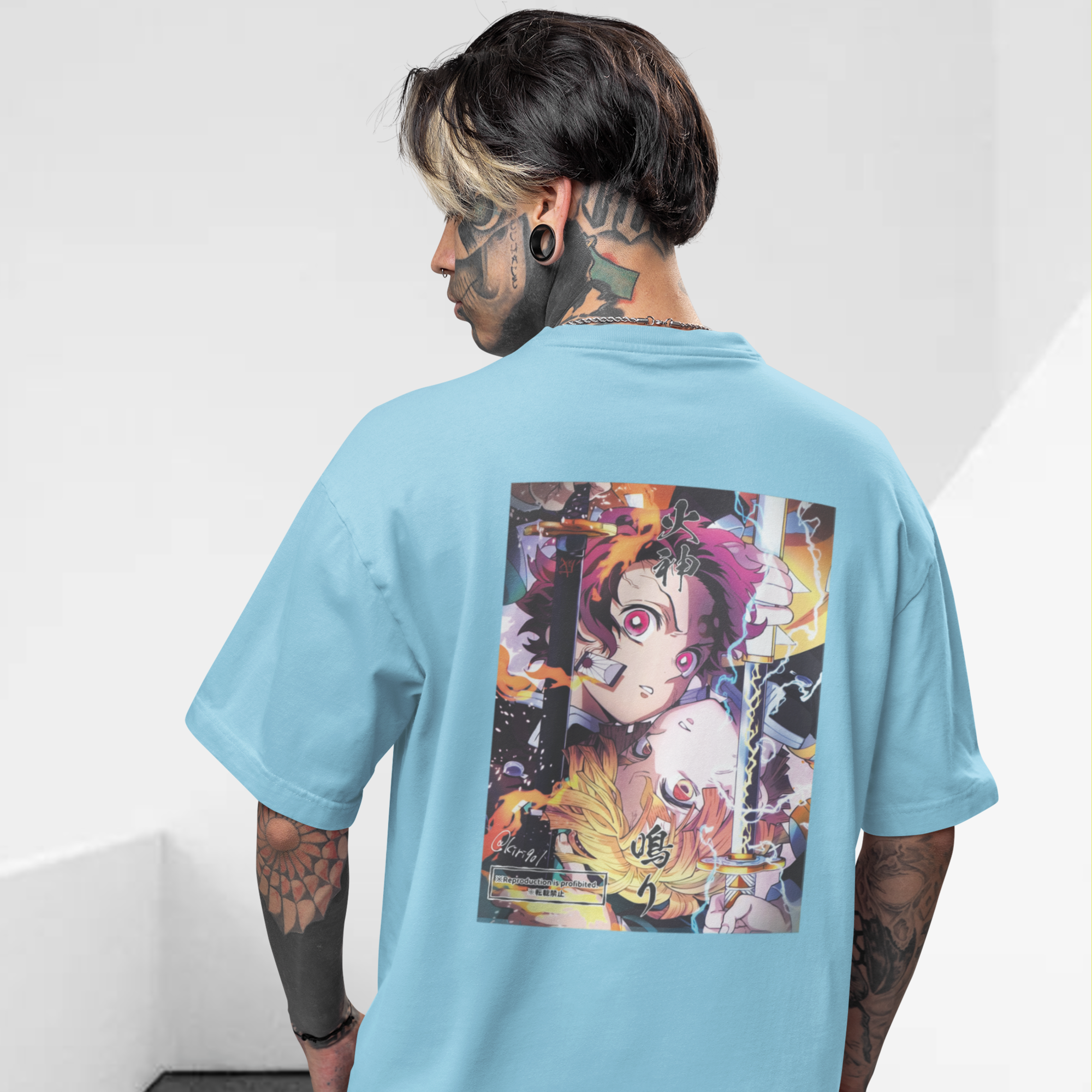 Men Kimetsu'' no 'yaiba'  back printed oversized Tee