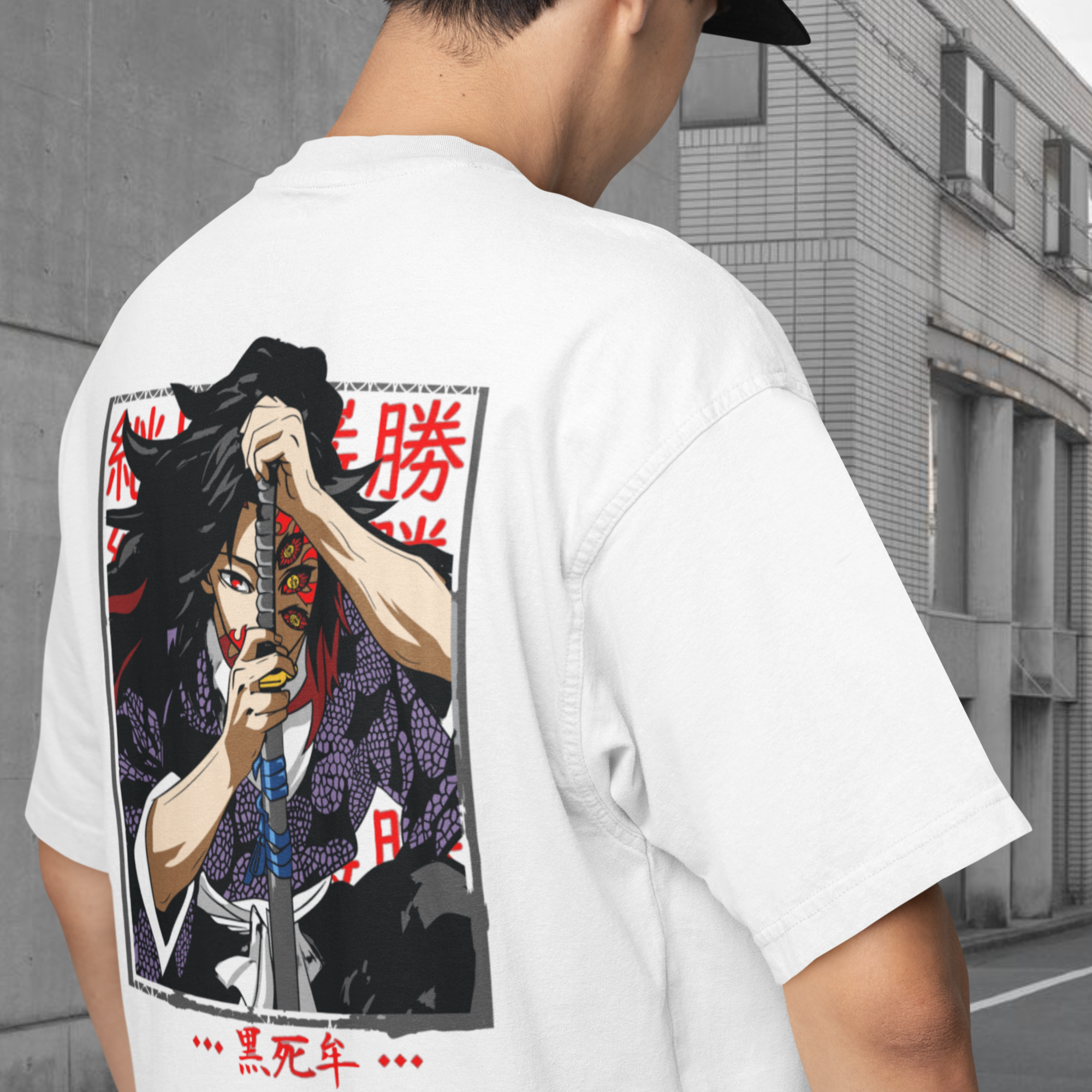 Men Kokushibo demon slayer graphic back printed oversized Tee