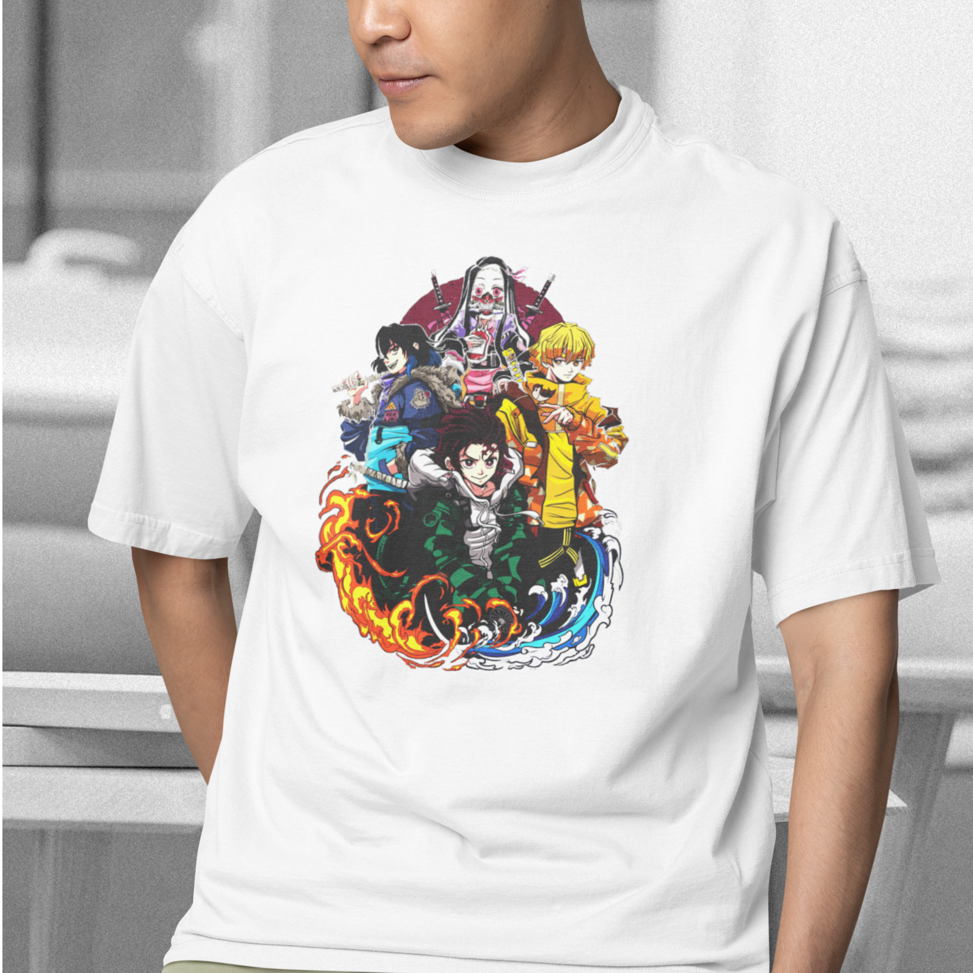 Men kimetsu no yaiba demon slayer graphic printed oversized Tee