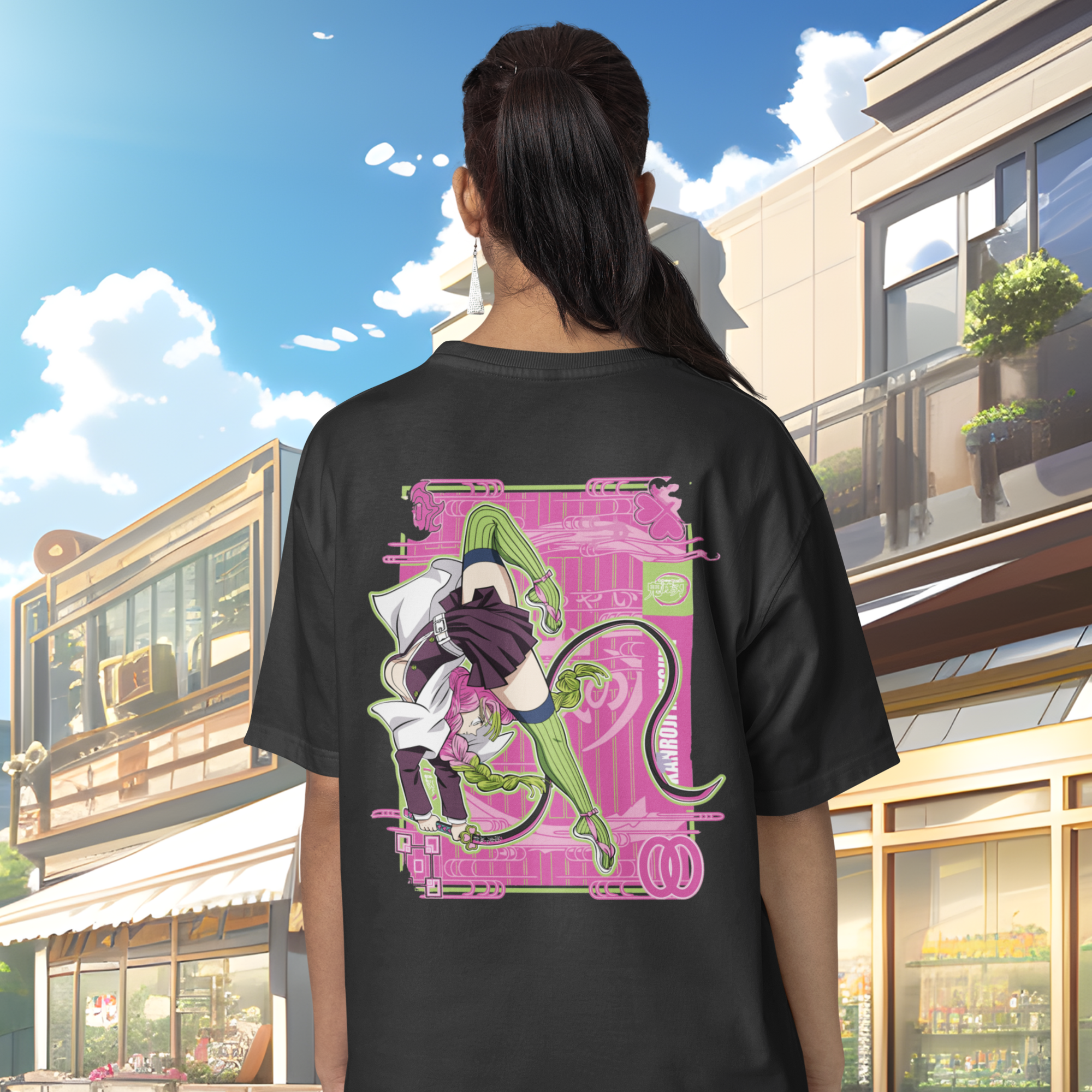 Women mitsuri kanroji anime back printed oversized Tee