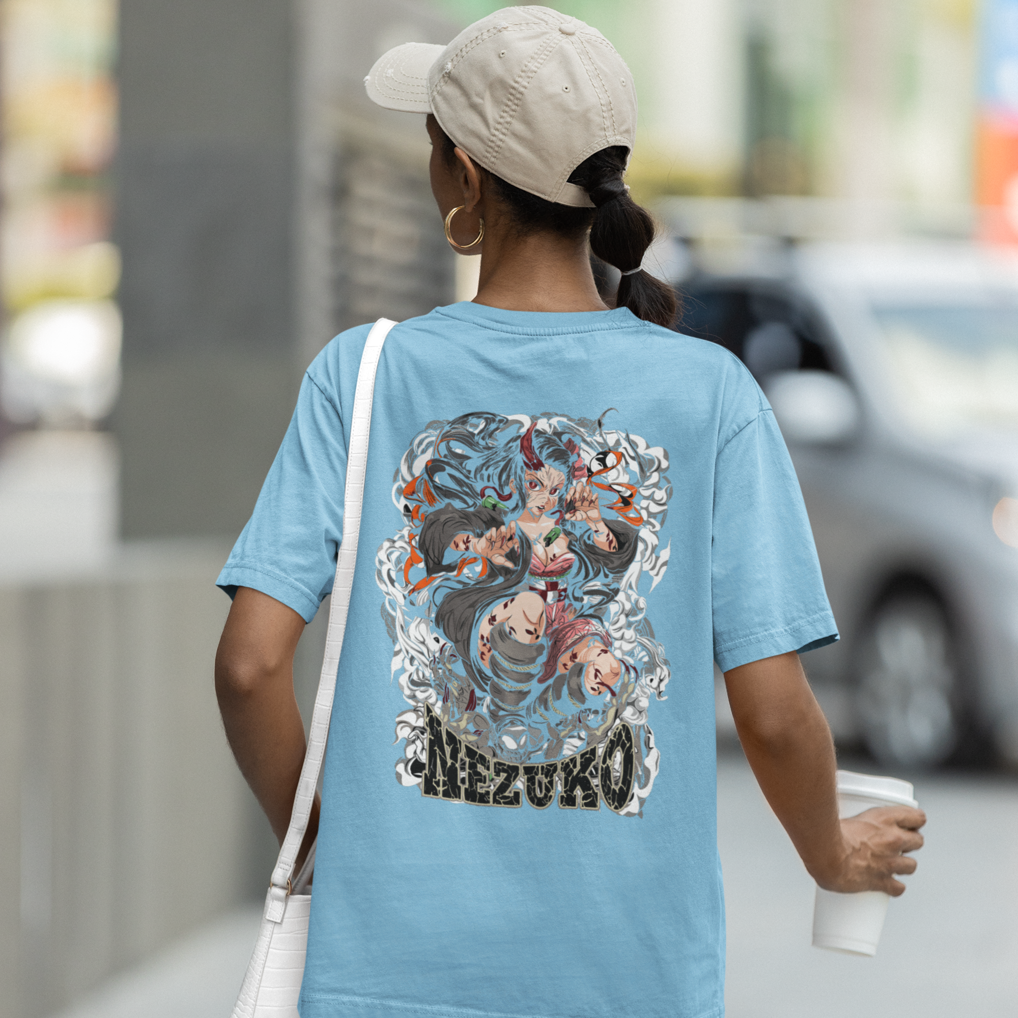 Women Nezuko kamado demon slayer back printed oversized Tee