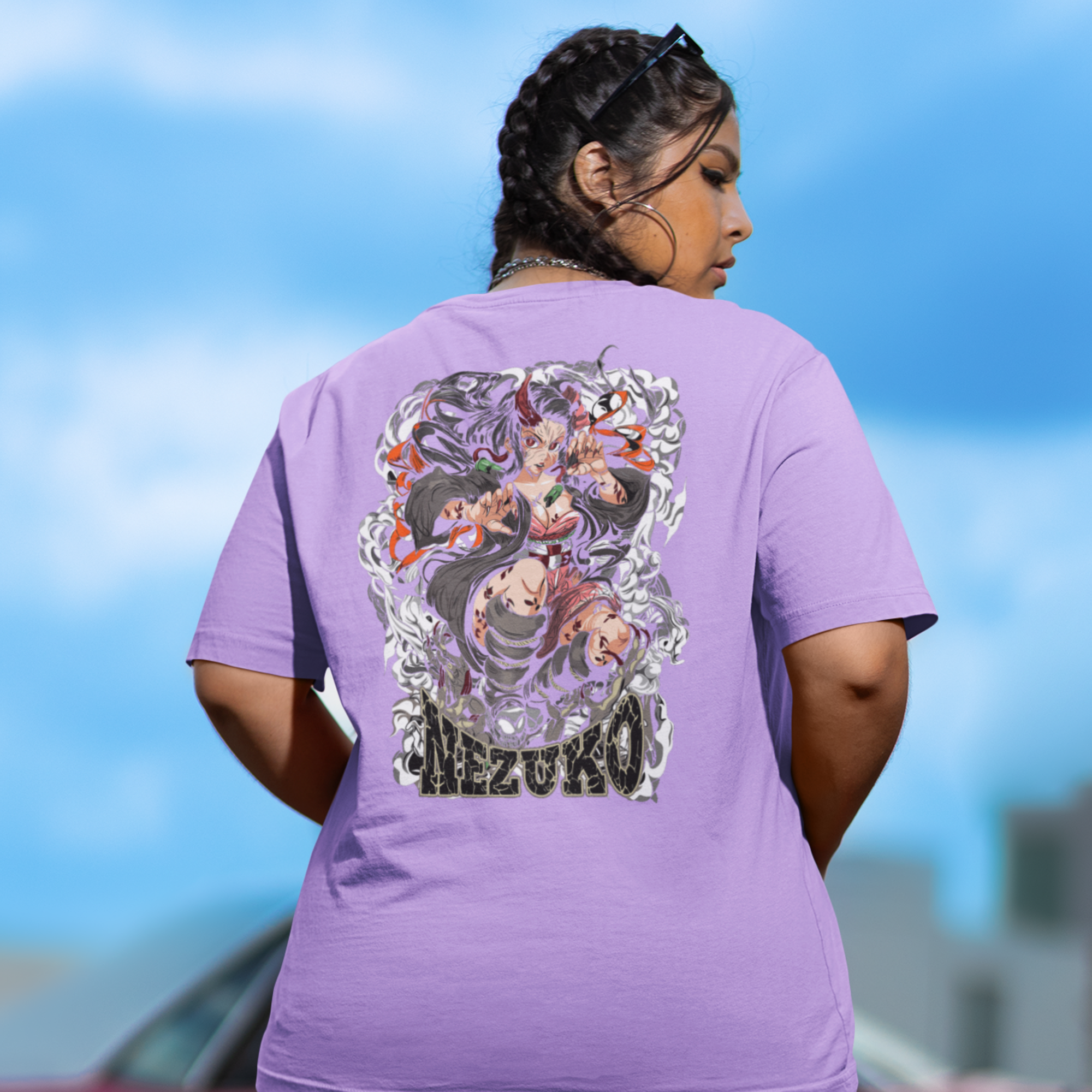 Women Nezuko kamado demon slayer back printed oversized Tee