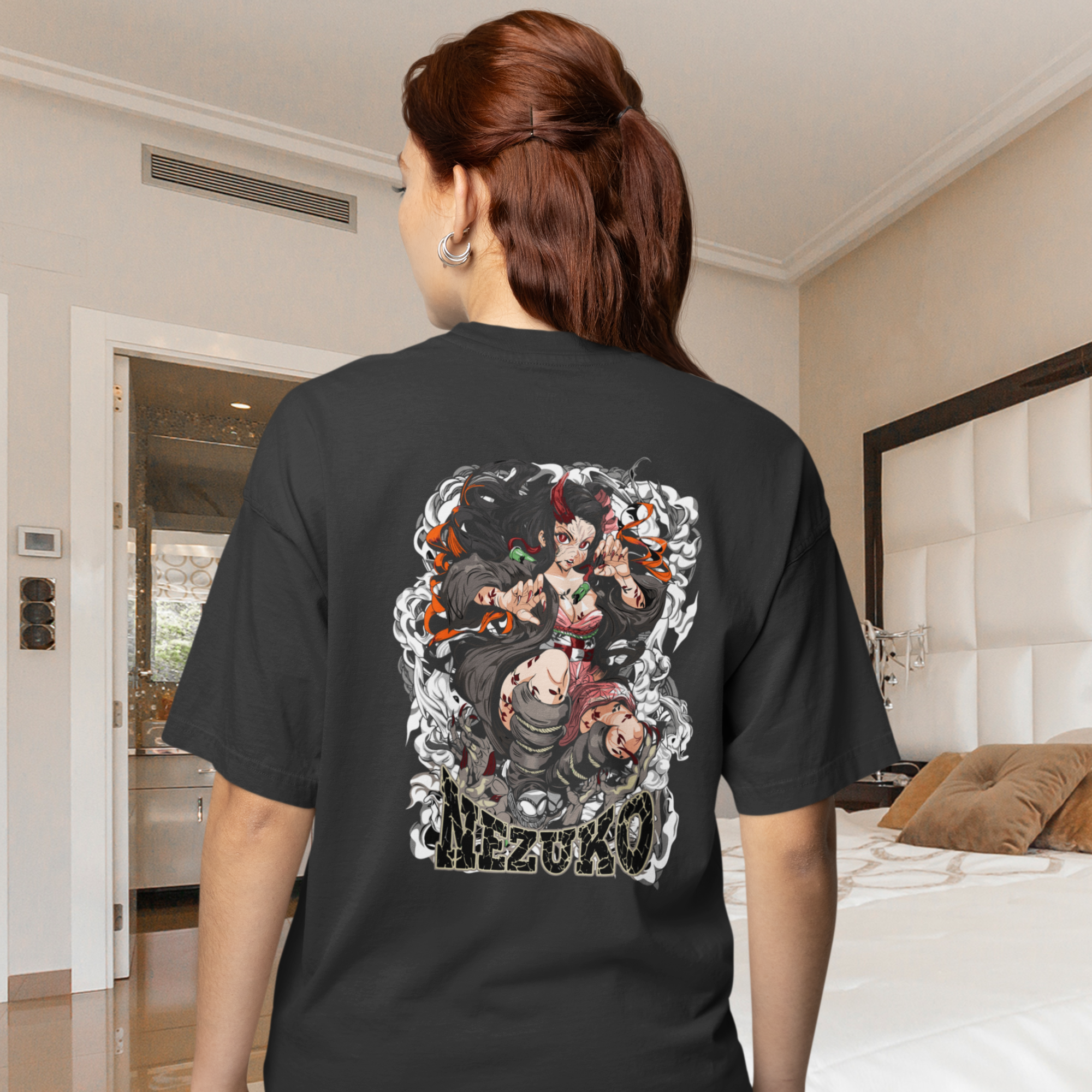 Women Nezuko kamado demon slayer back printed oversized Tee