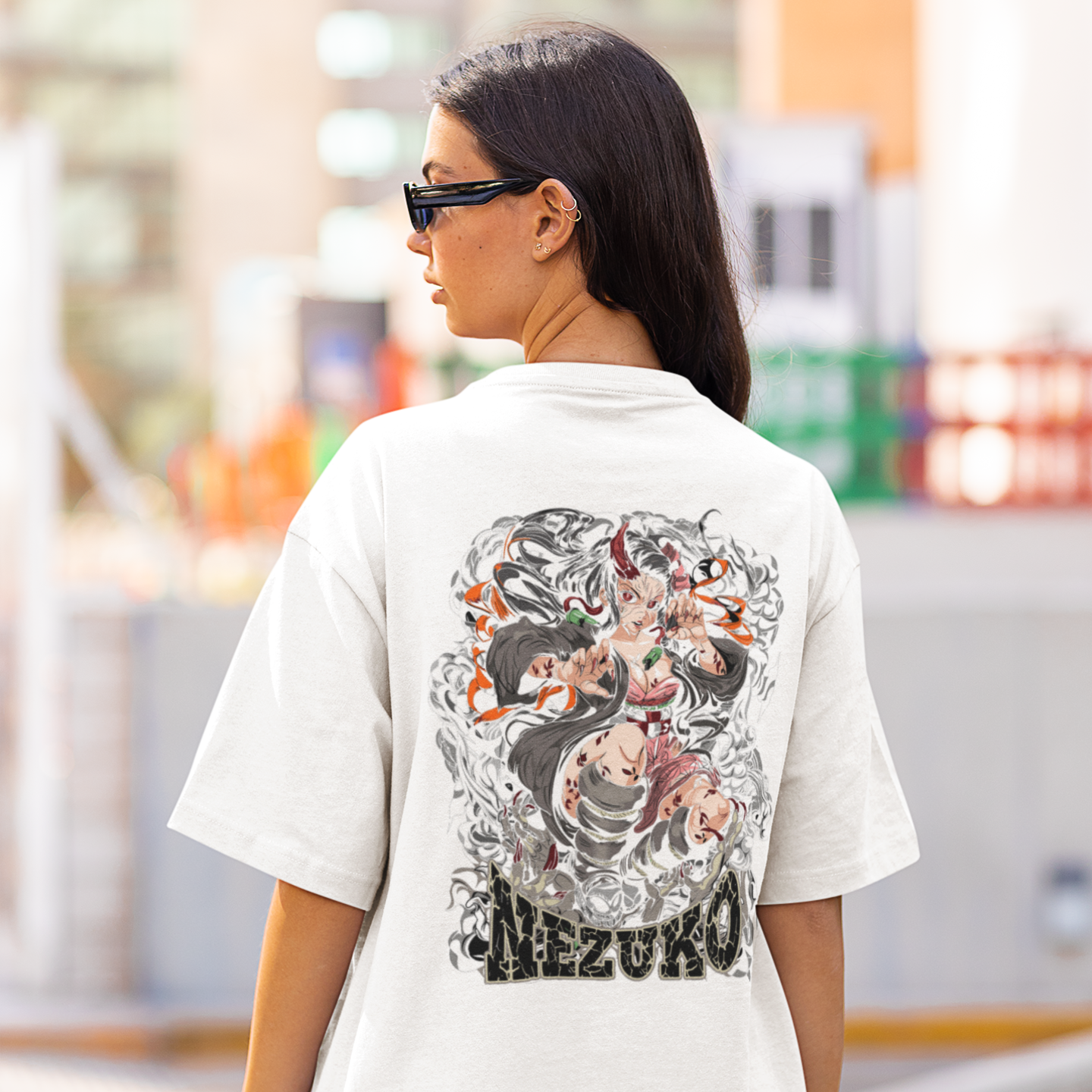 Women Nezuko kamado demon slayer back printed oversized Tee