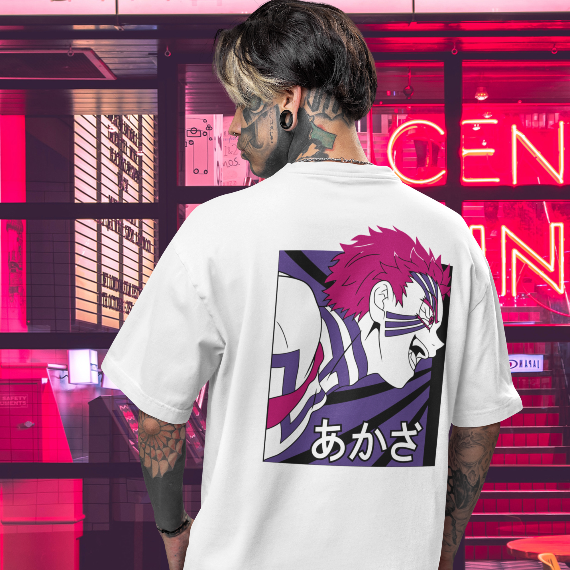 Men Akaza demon slayer back printed oversized Tee