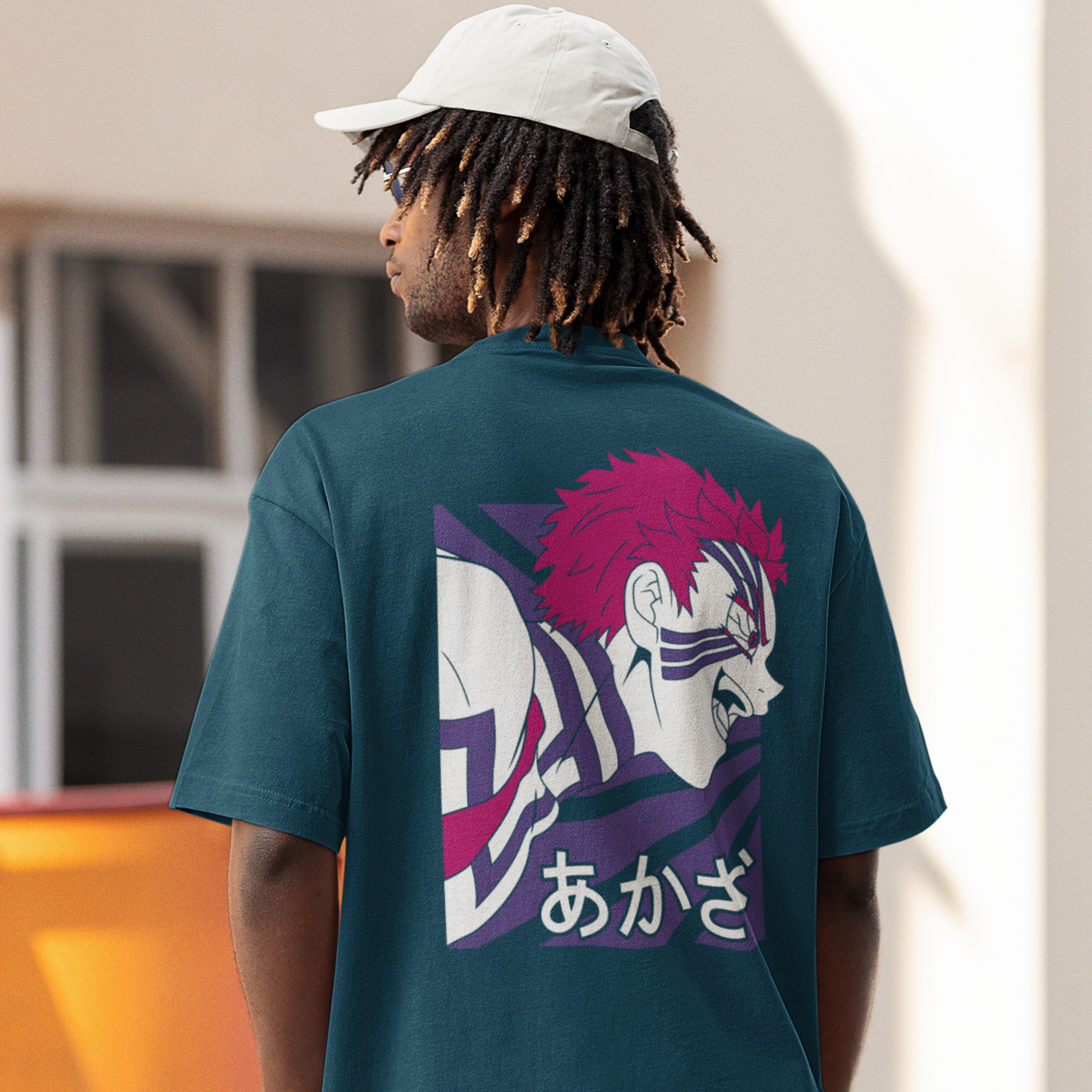 Men Akaza demon slayer back printed oversized Tee