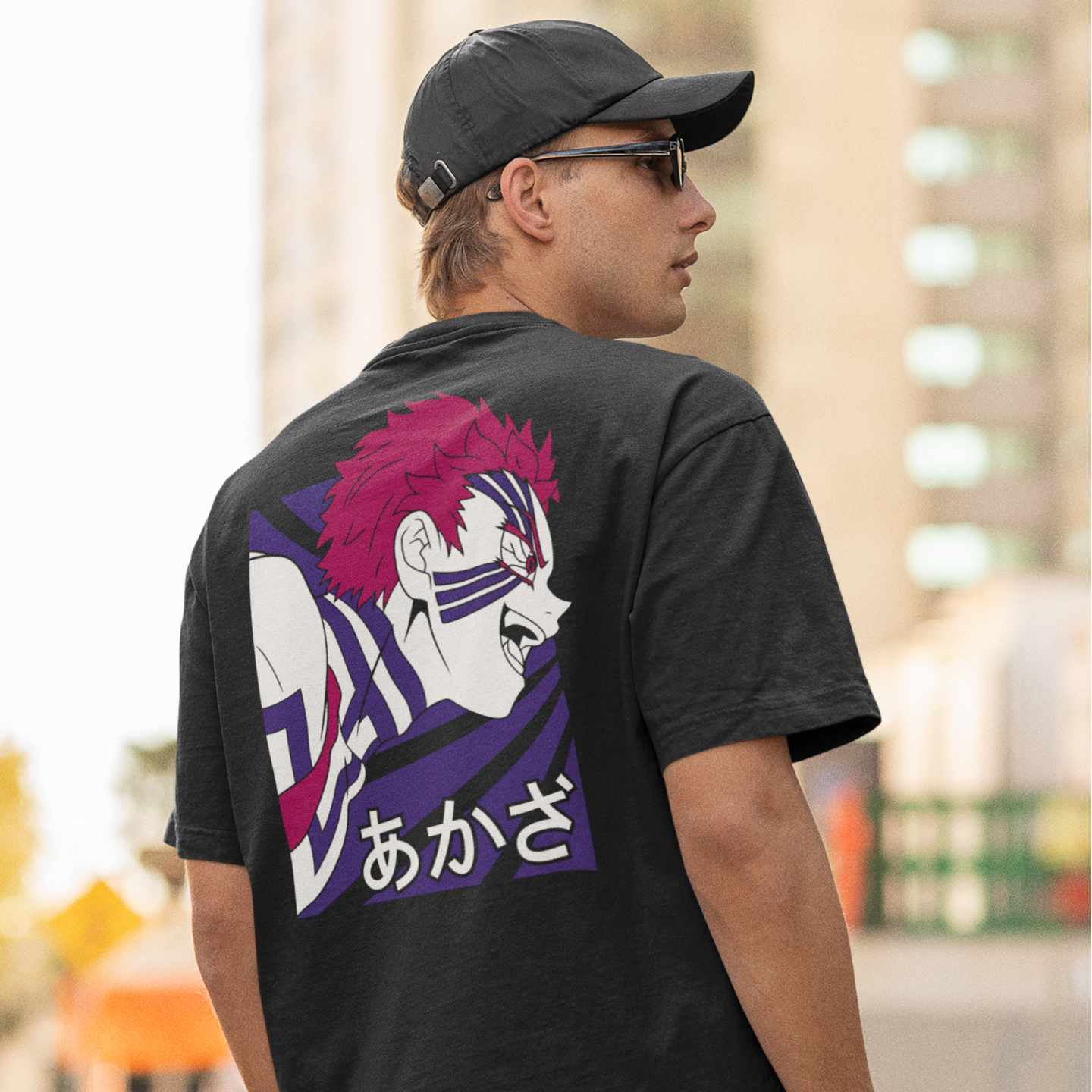 Men Akaza demon slayer back printed oversized Tee