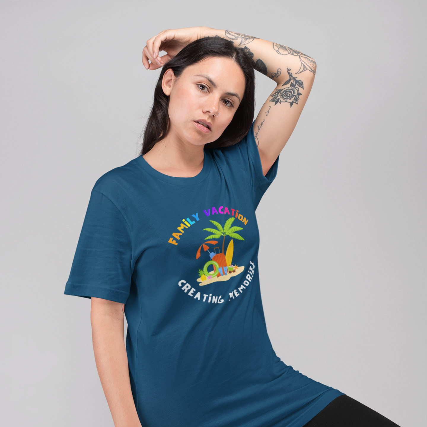 Women vacation mood special printed round neck oversized T-Shirt