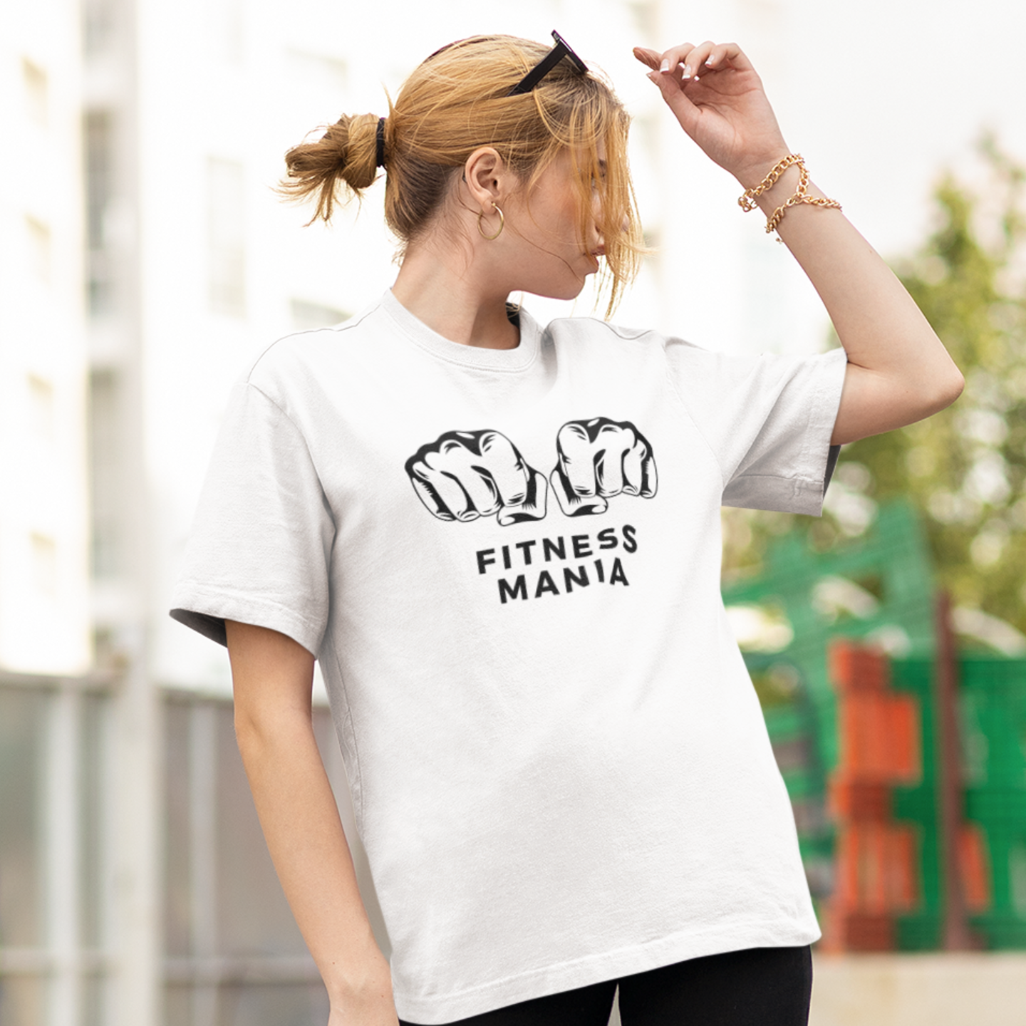 Women  gym wear printed round neck oversized t-shirt