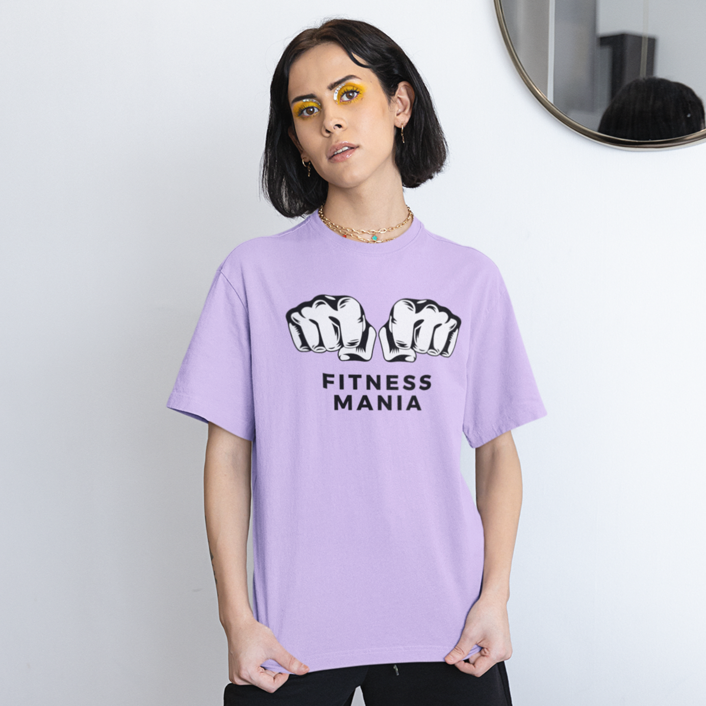 women gym wear printed round neck oversized t-shirt iris lavender