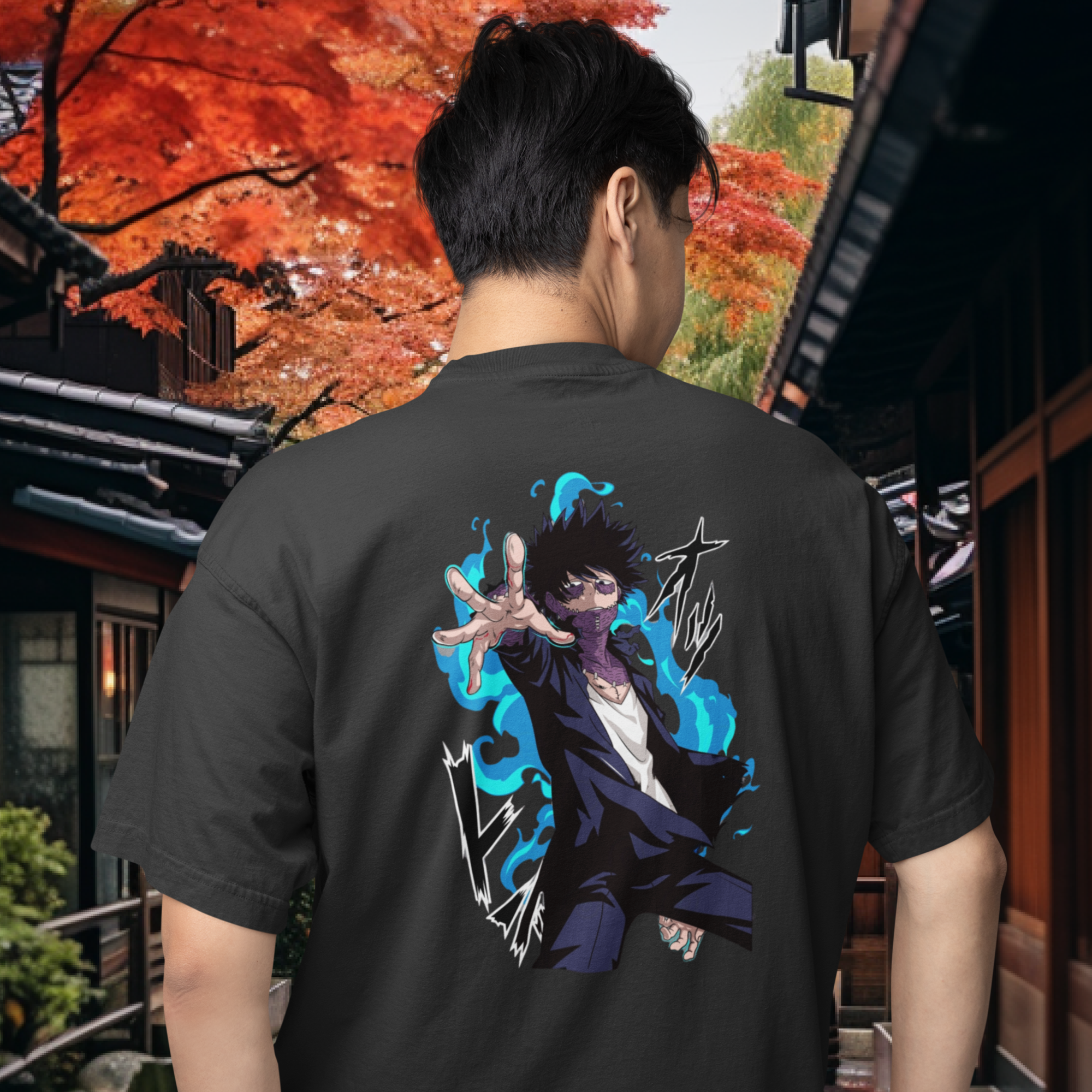 Men todorokoi Anime Printed Oversized Back Print crew neck Tee