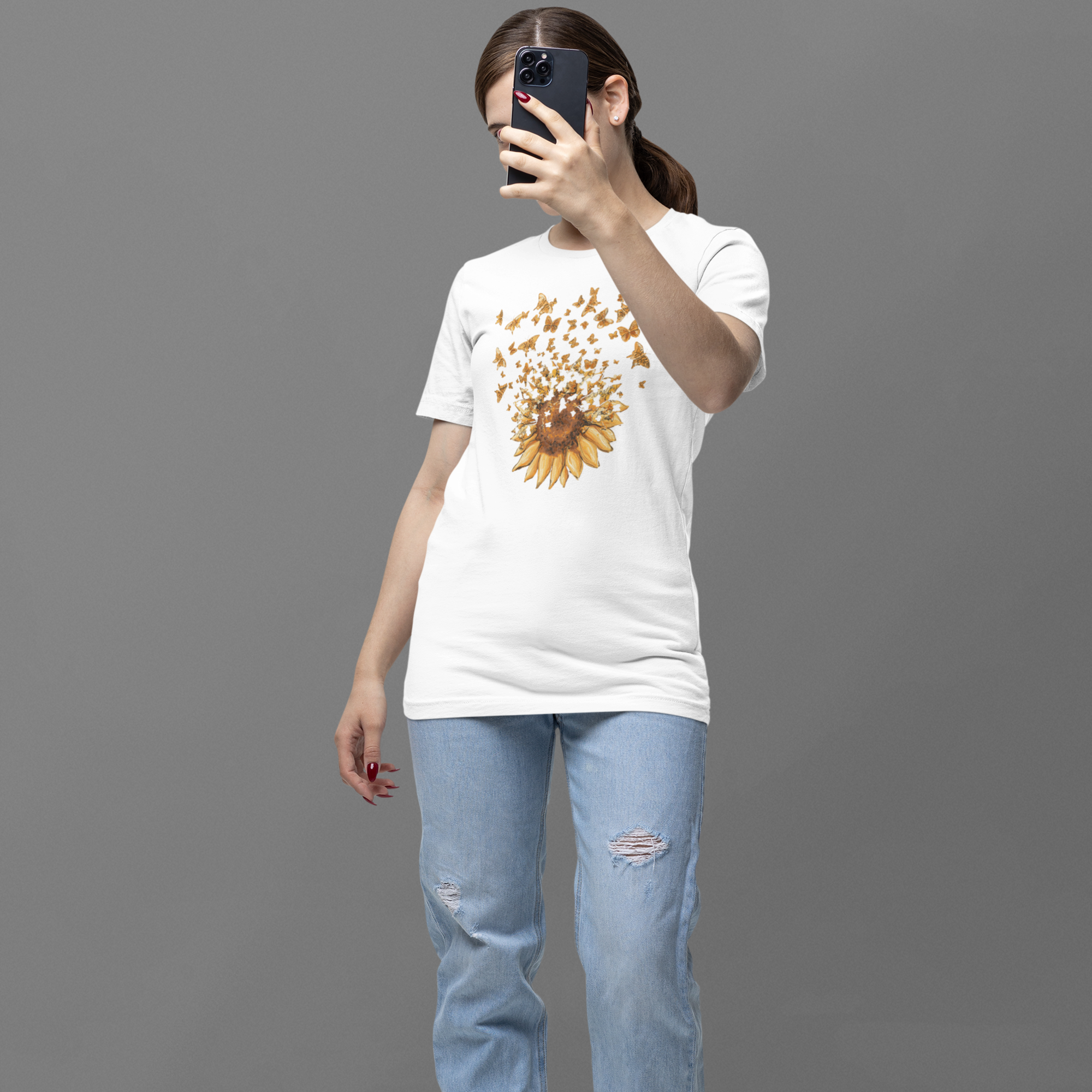 Golden flies' butterflied  printed crew neck t- shirts for Women