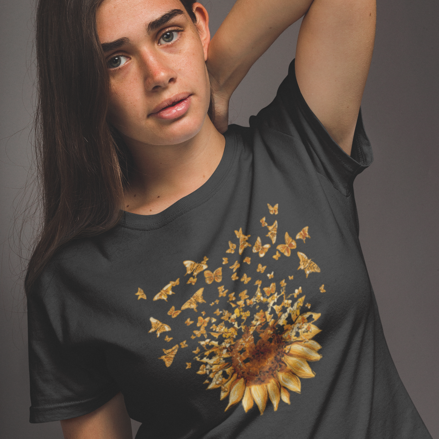 Golden flies' butterflied  printed crew neck t- shirts for Women