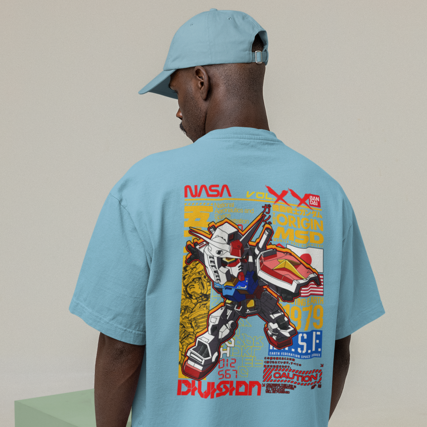 Men Gundam Nasa graphic printed back view oversized Tee