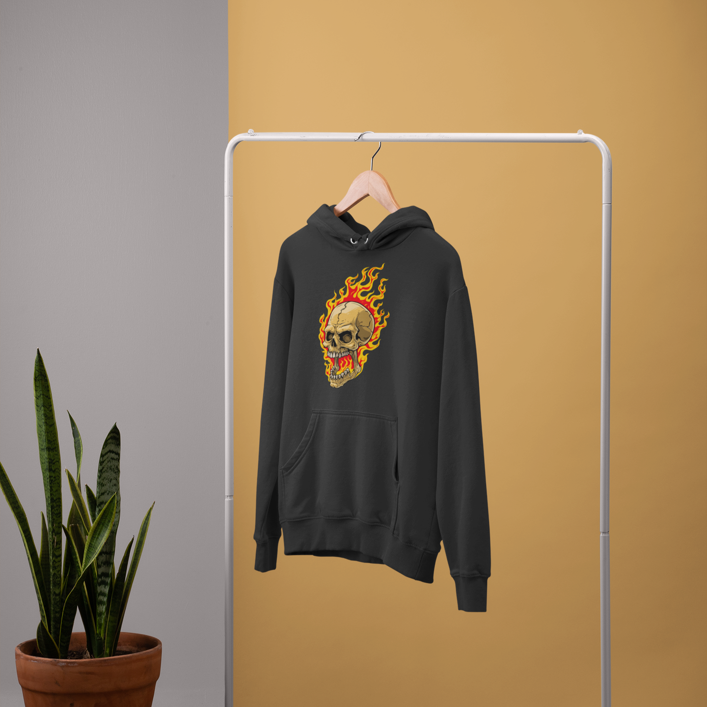 Blazing skull back print on classic fit hoodie