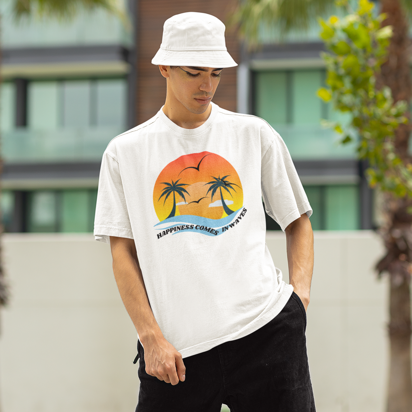 Men summer vacation special printed round neck oversized T-Shirt