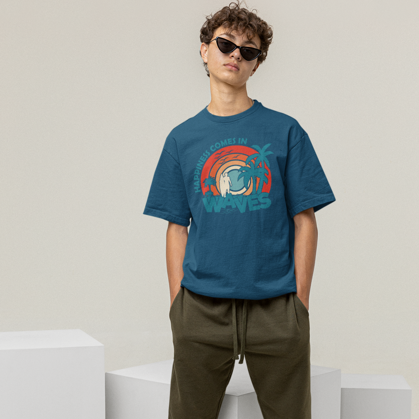 Men vacation special printed round neck oversized T-Shirt